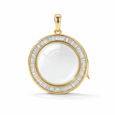 Baguette All Around Lab Diamond Round Glass Charm Locket
