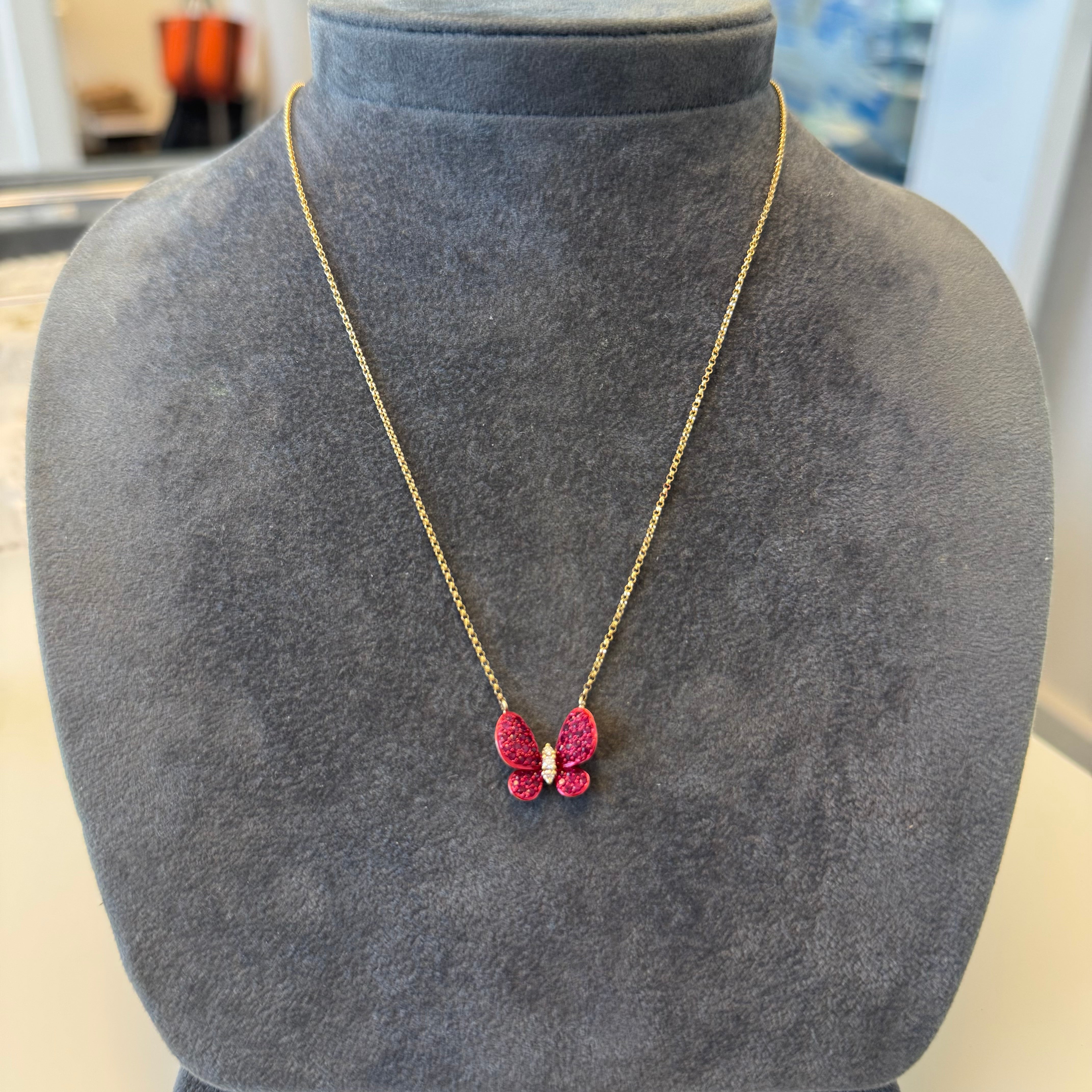 Ruby Diamond Butterfly Necklace