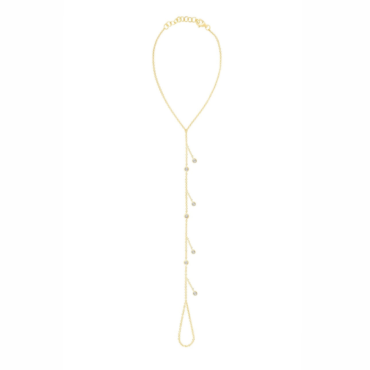Seven-Bezel Dangling Diamond Hand Chain Bracelet