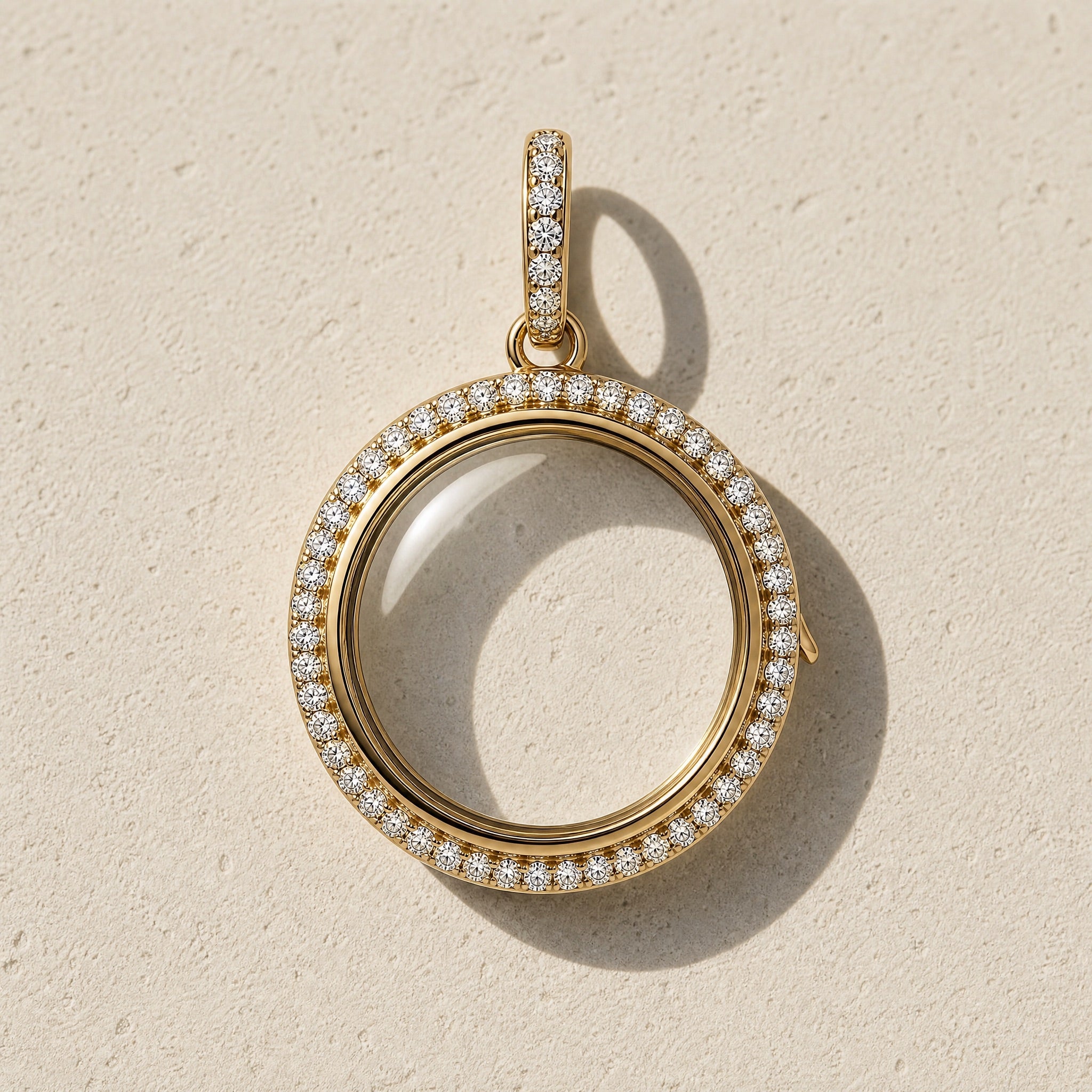 Diamond Round Glass Charm Locket