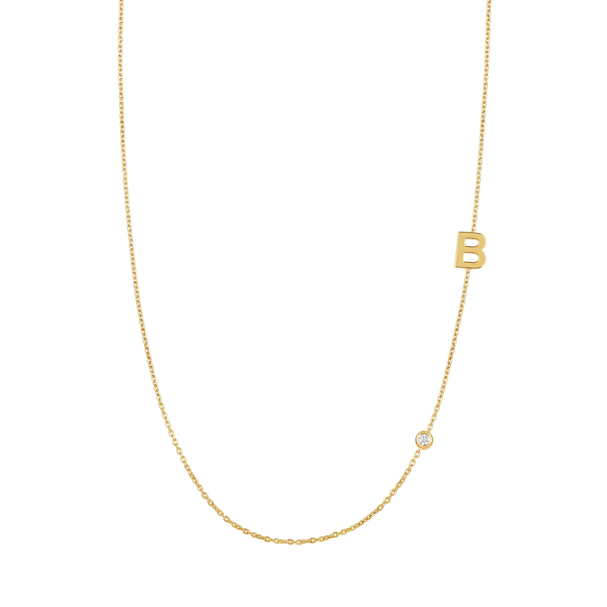 Asymmetrical Initial and Bezel Diamond Necklace