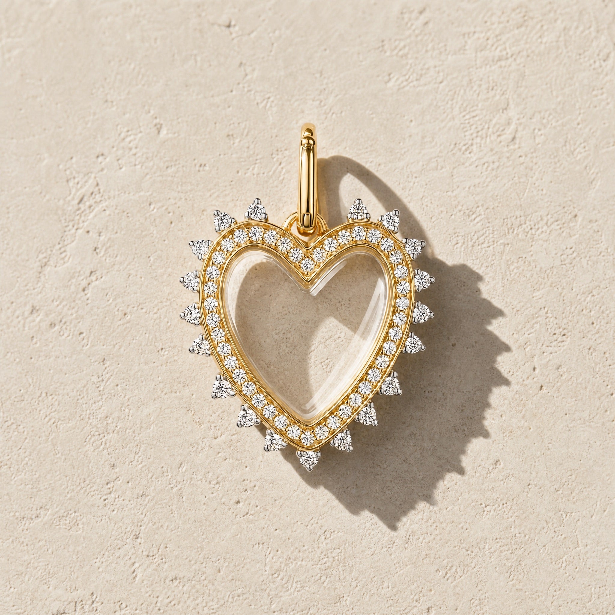 Diamond Mini Spike Heart Glass Charm Locket