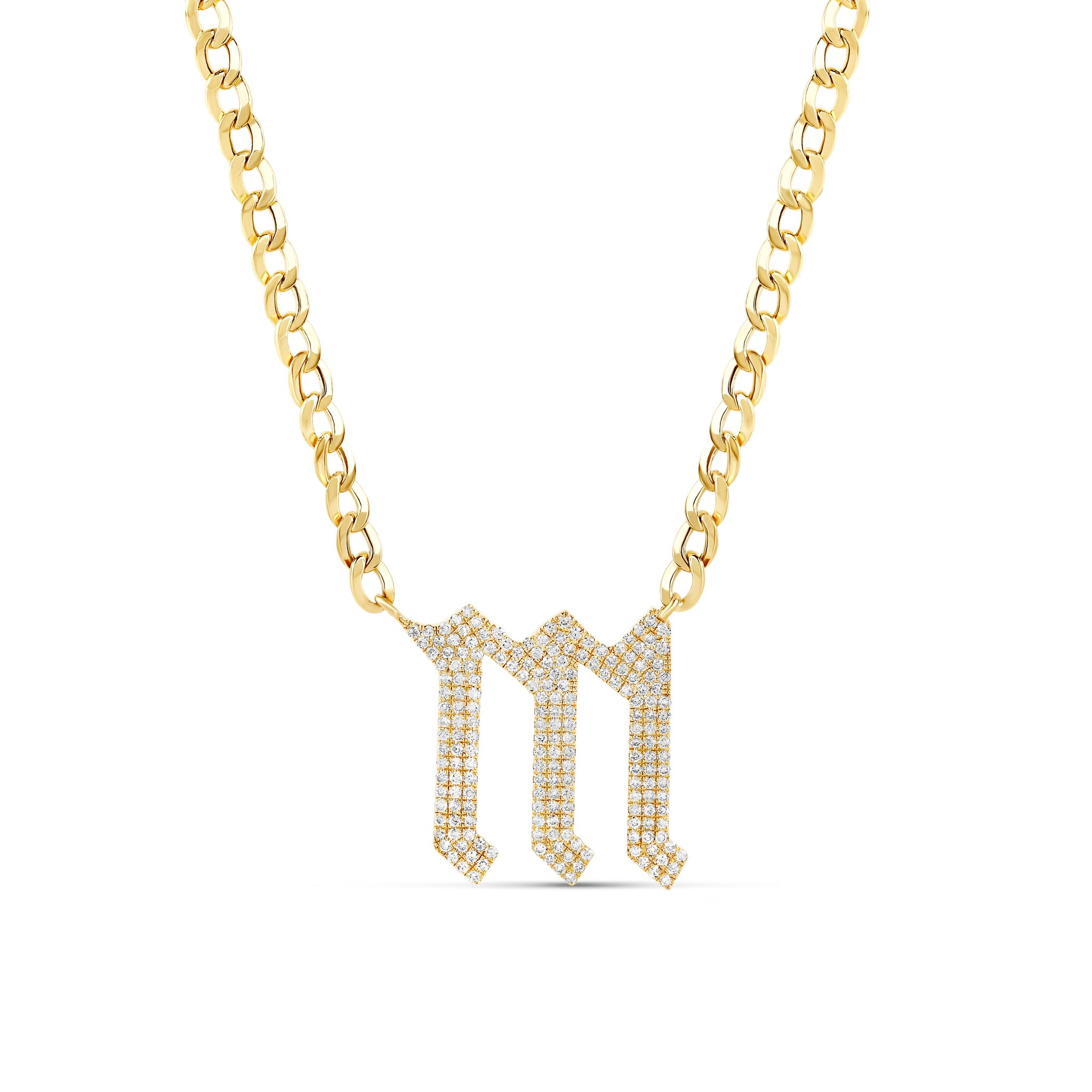 Pave Gothic Initial Cuban Link Necklace