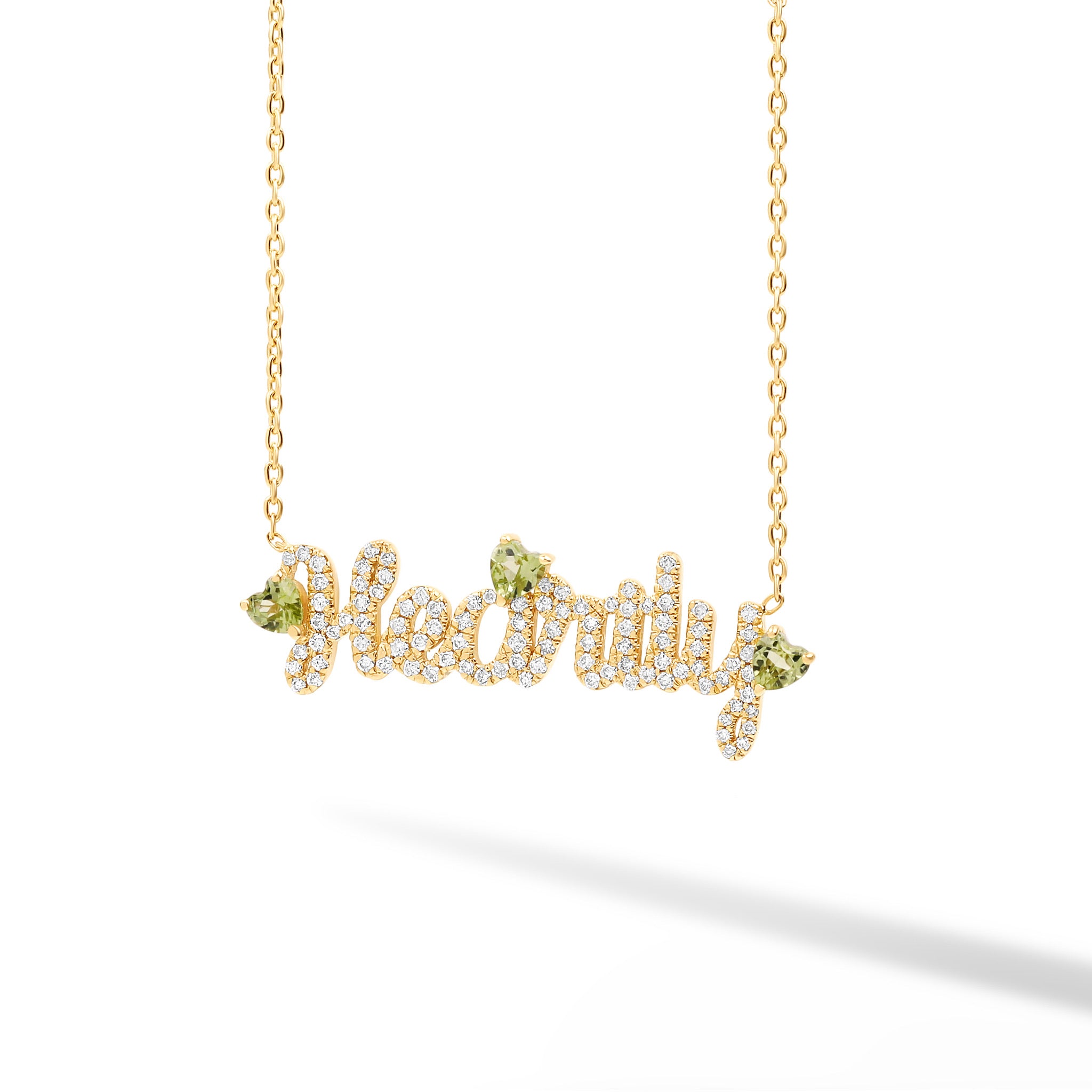 Diamond Pave Custom Name Necklace with Floating Heart Birthstone