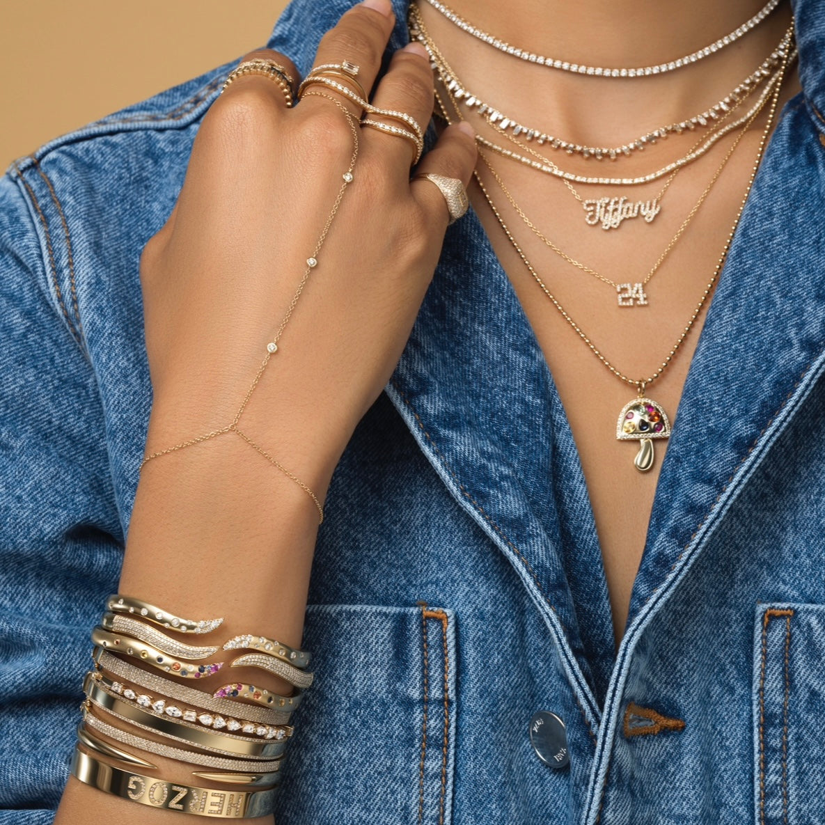 Three-Bezel Diamond Hand Chain Bracelet