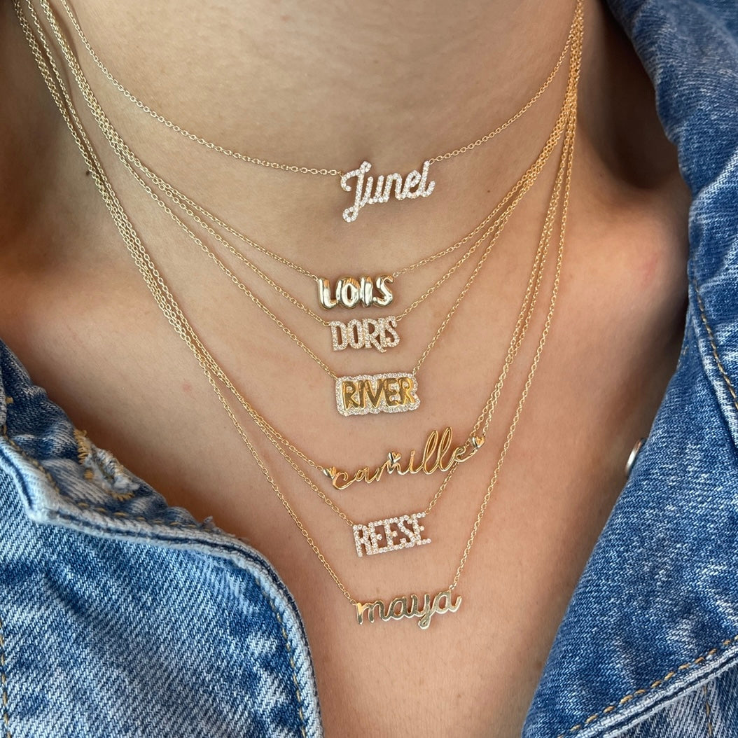 Custom Name Necklace with Floating Helium Hearts