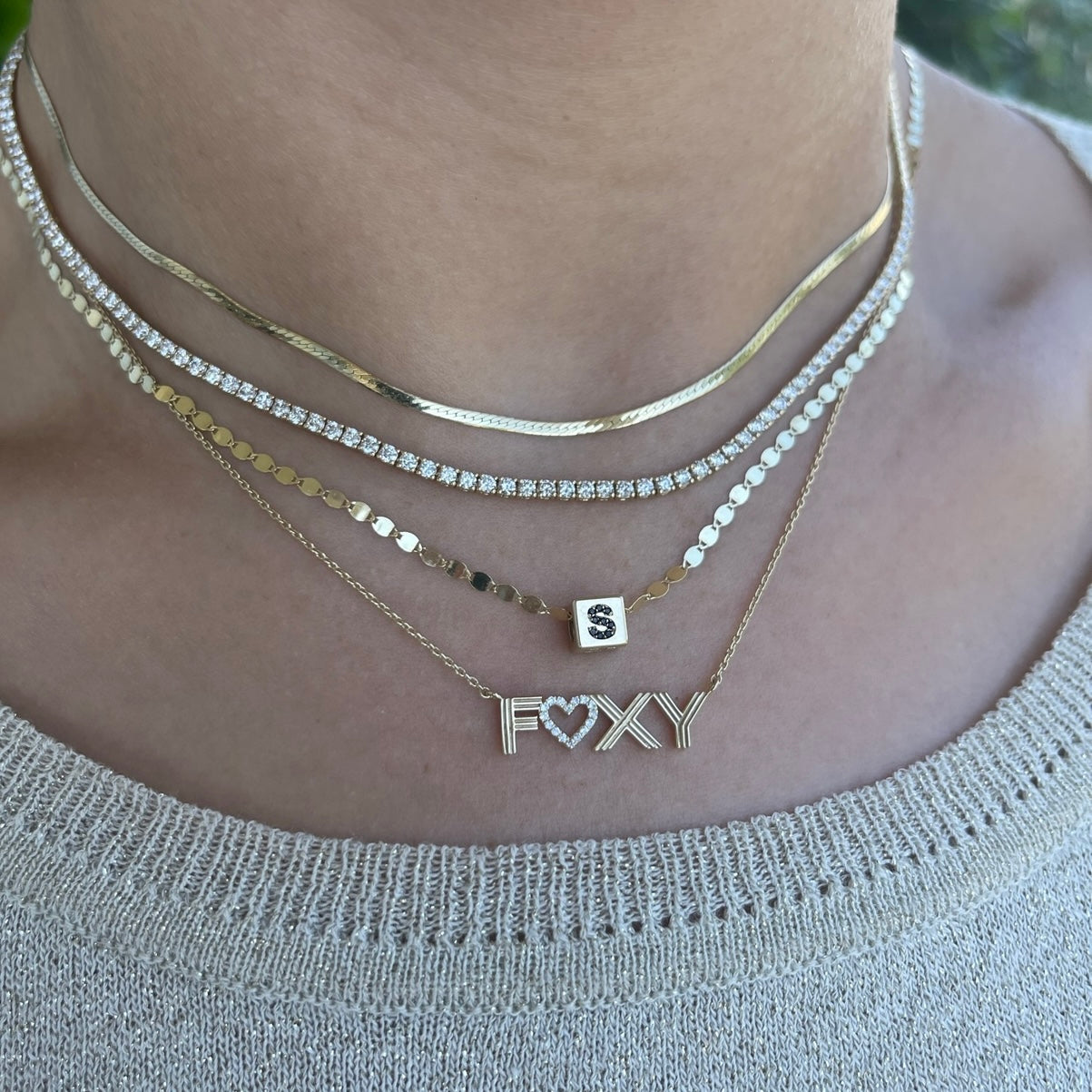 Fluted Diamond Heart Name Necklace