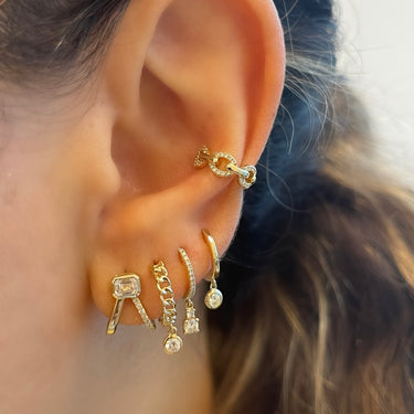 Mixed Shape Bezel Half Diamond Split Huggie Earrings.