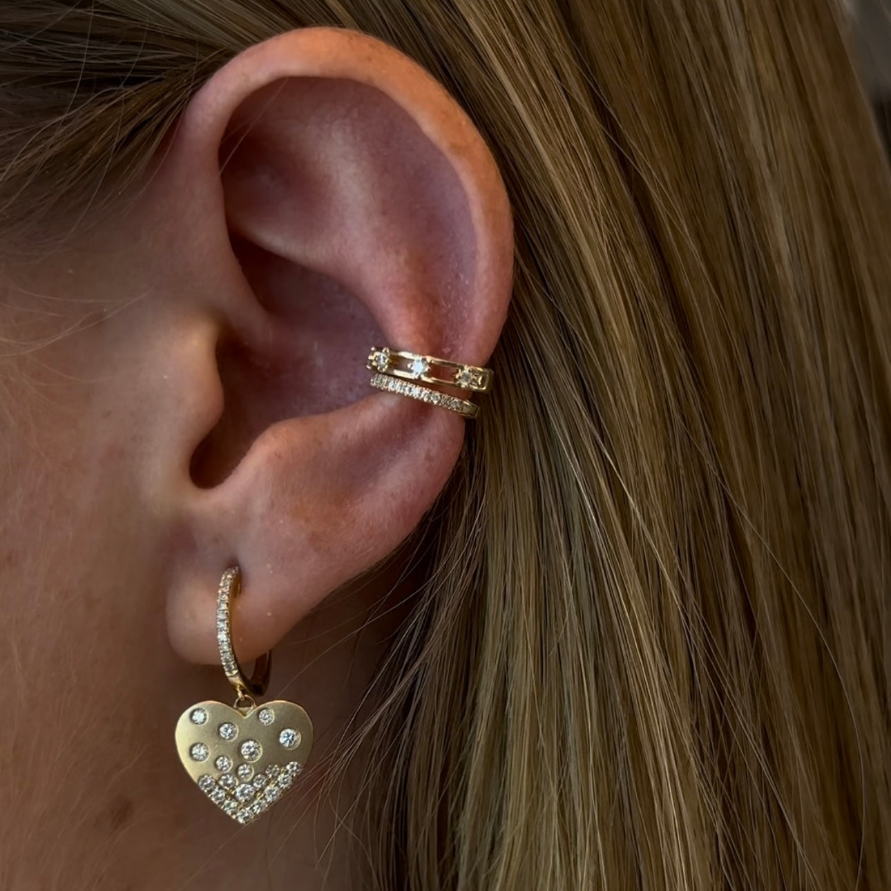 Confetti Heart Diamond Huggie Earrings