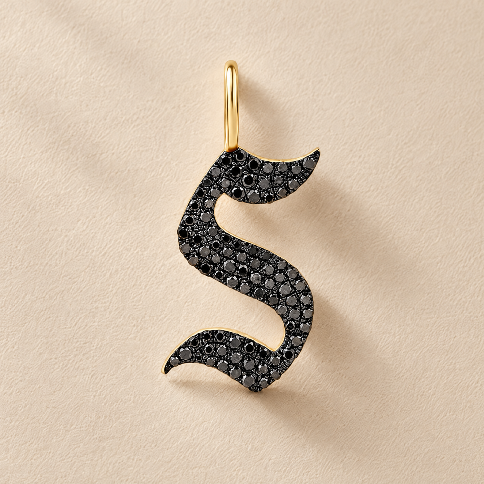 Black Diamond Gothic Initial Charm