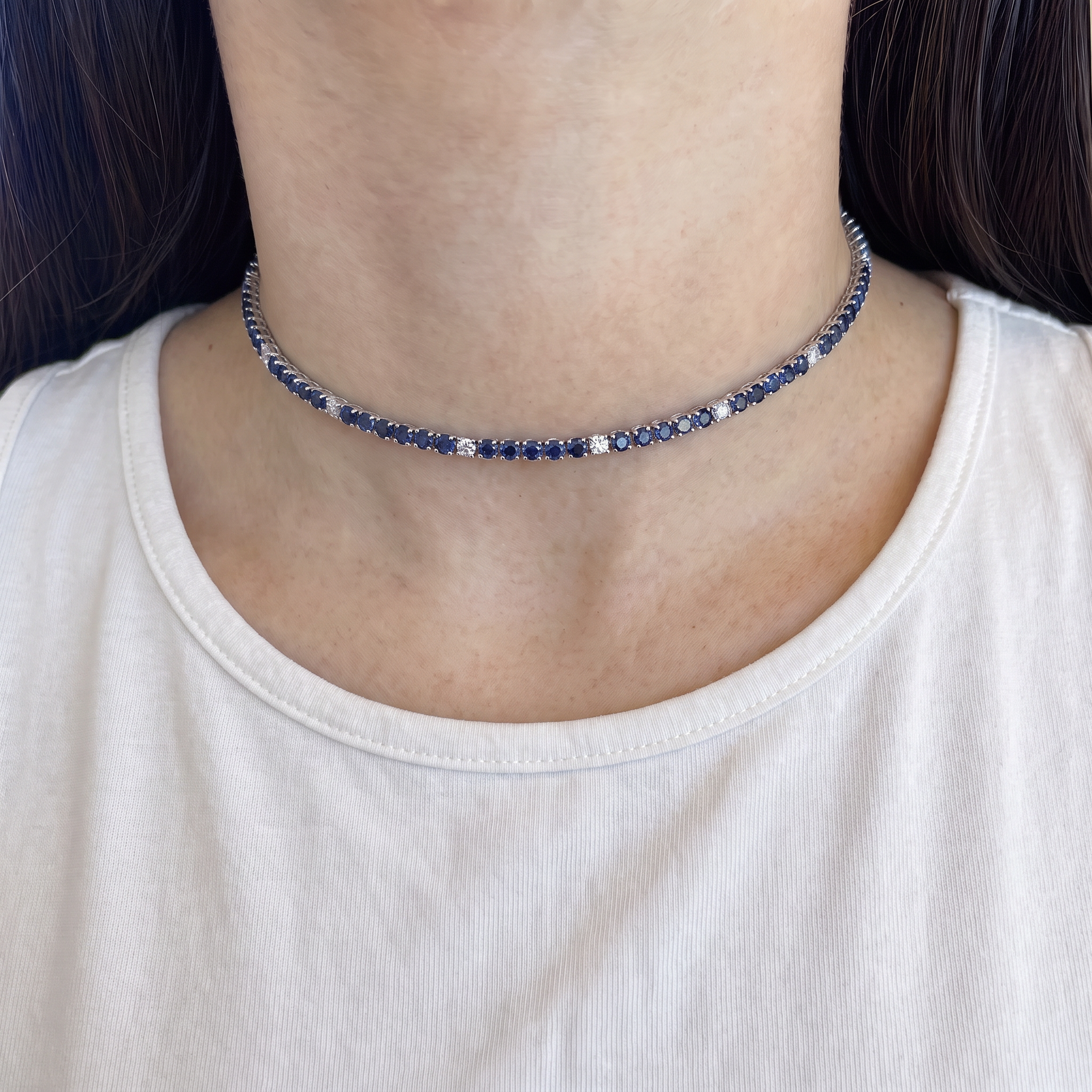 3.69ct Natural Blue Sapphire and Diamond Adjustable Bolo Choker