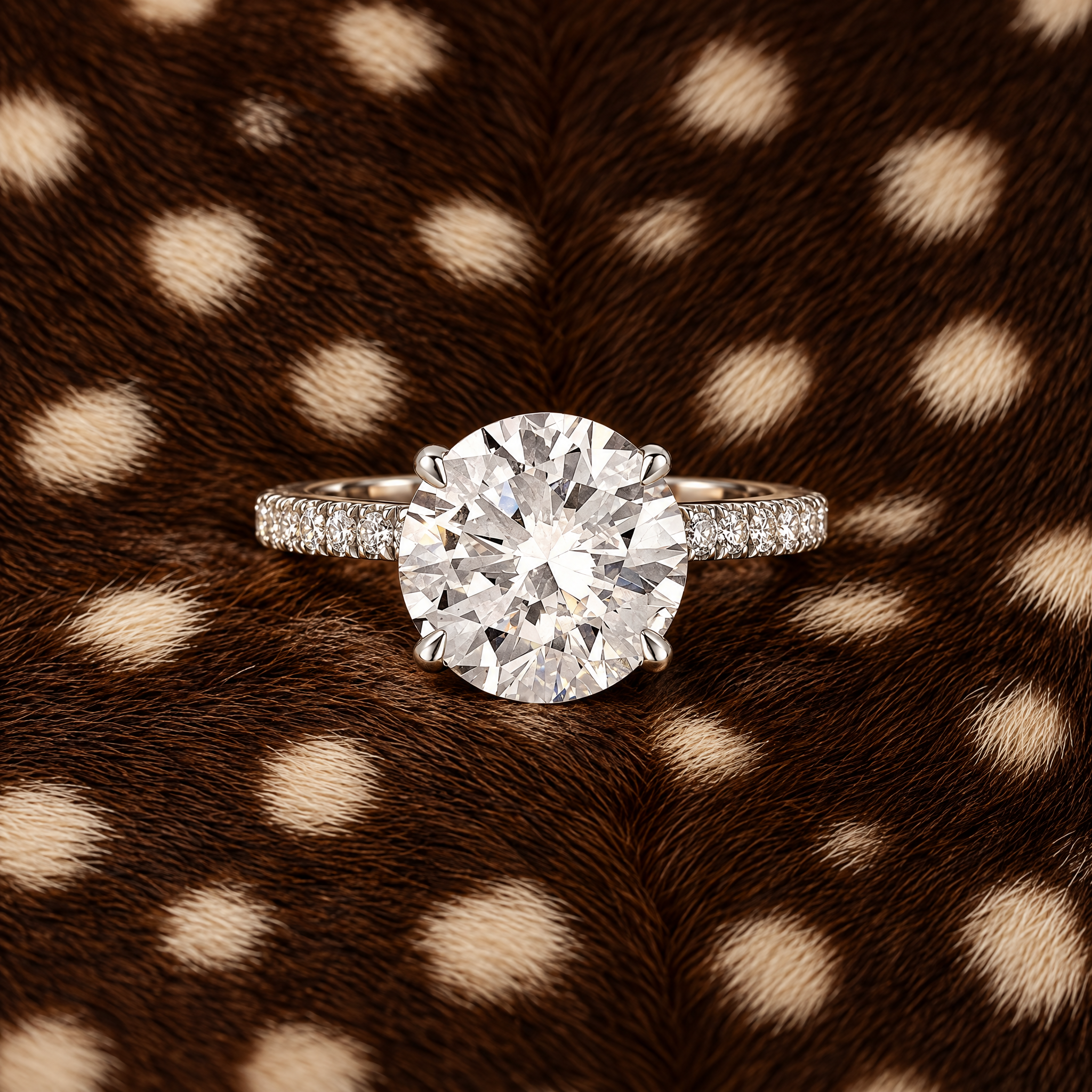 Round Brilliant Cut Lab Diamond on Pave Band Ring - IGI Certified