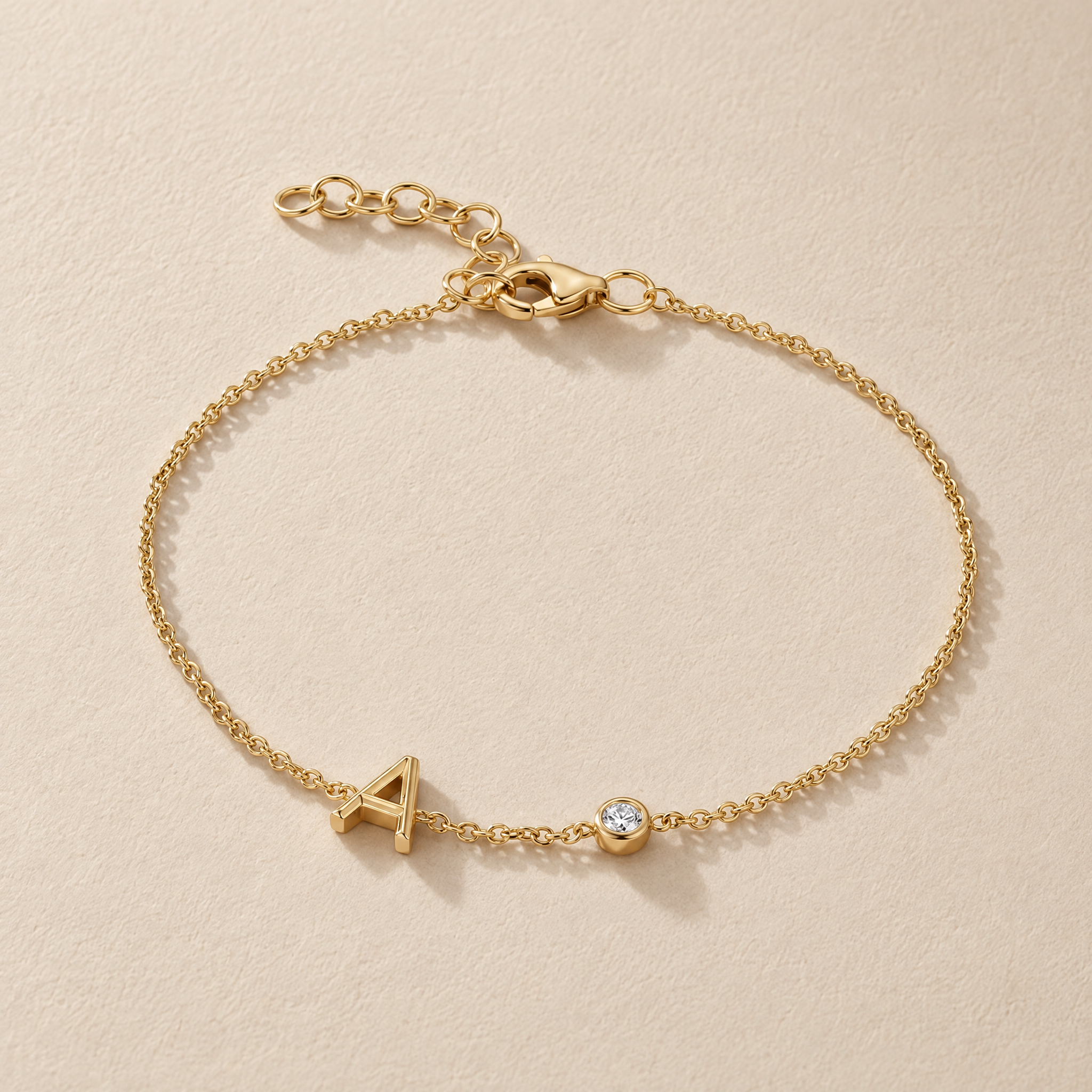 Solid Initial Bracelet with diamond Bezel