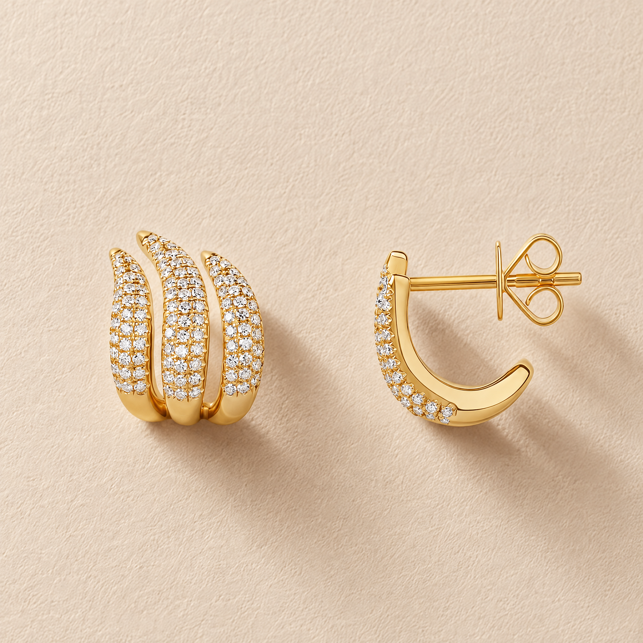 Triple Diamond Claw Earrings