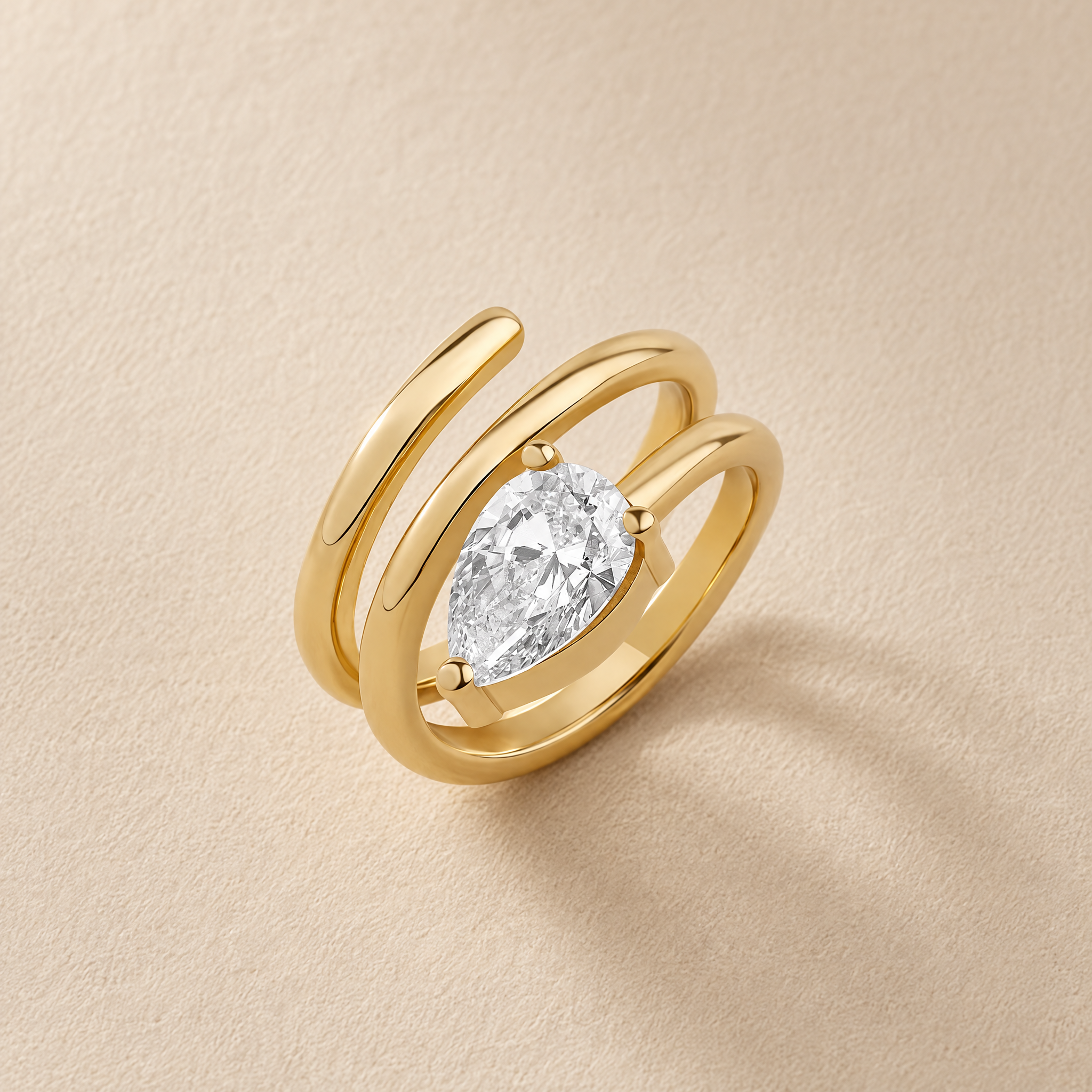 Spiral Pear Cut Lab Diamond Signet Ring