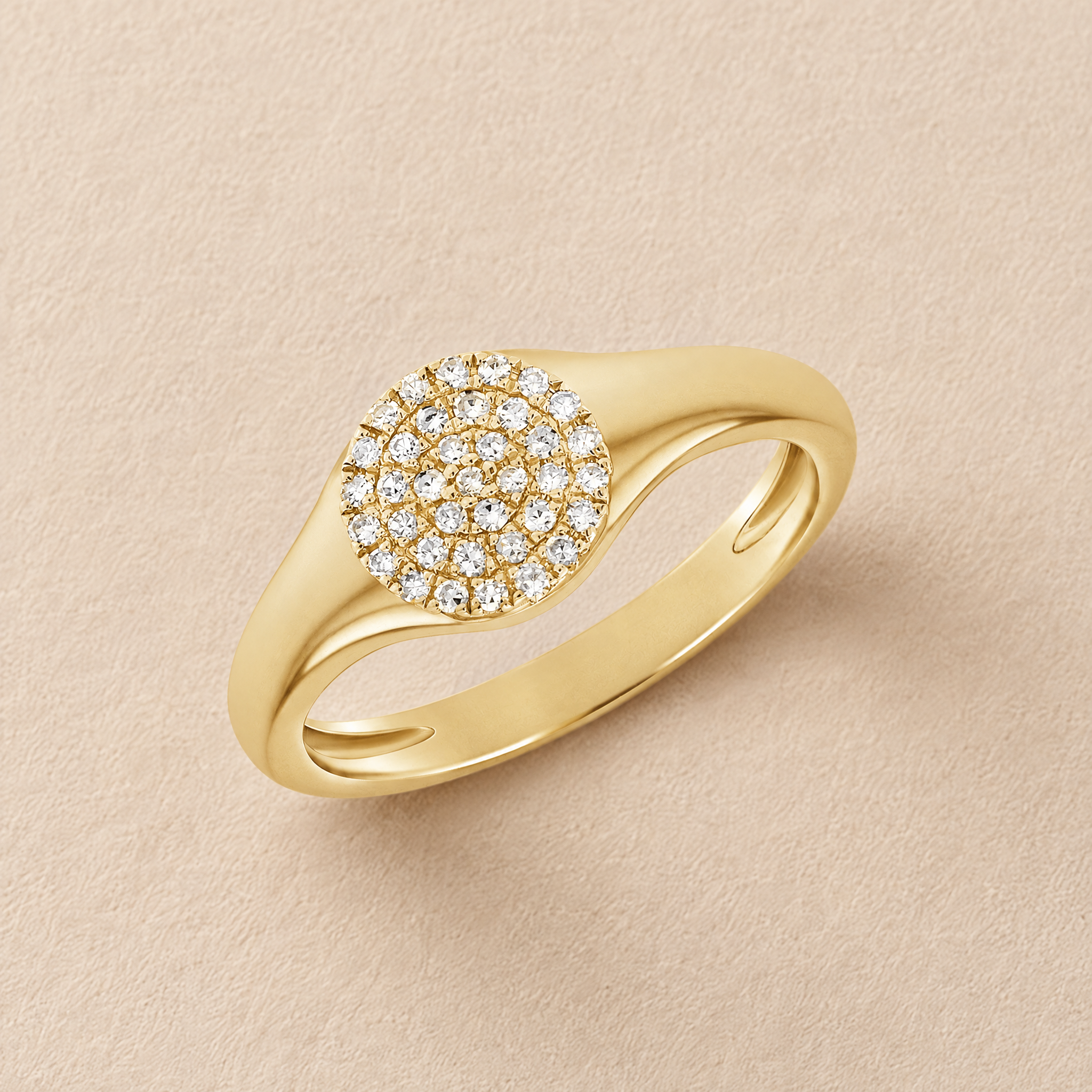 Domed Pave Round Center Signet Ring