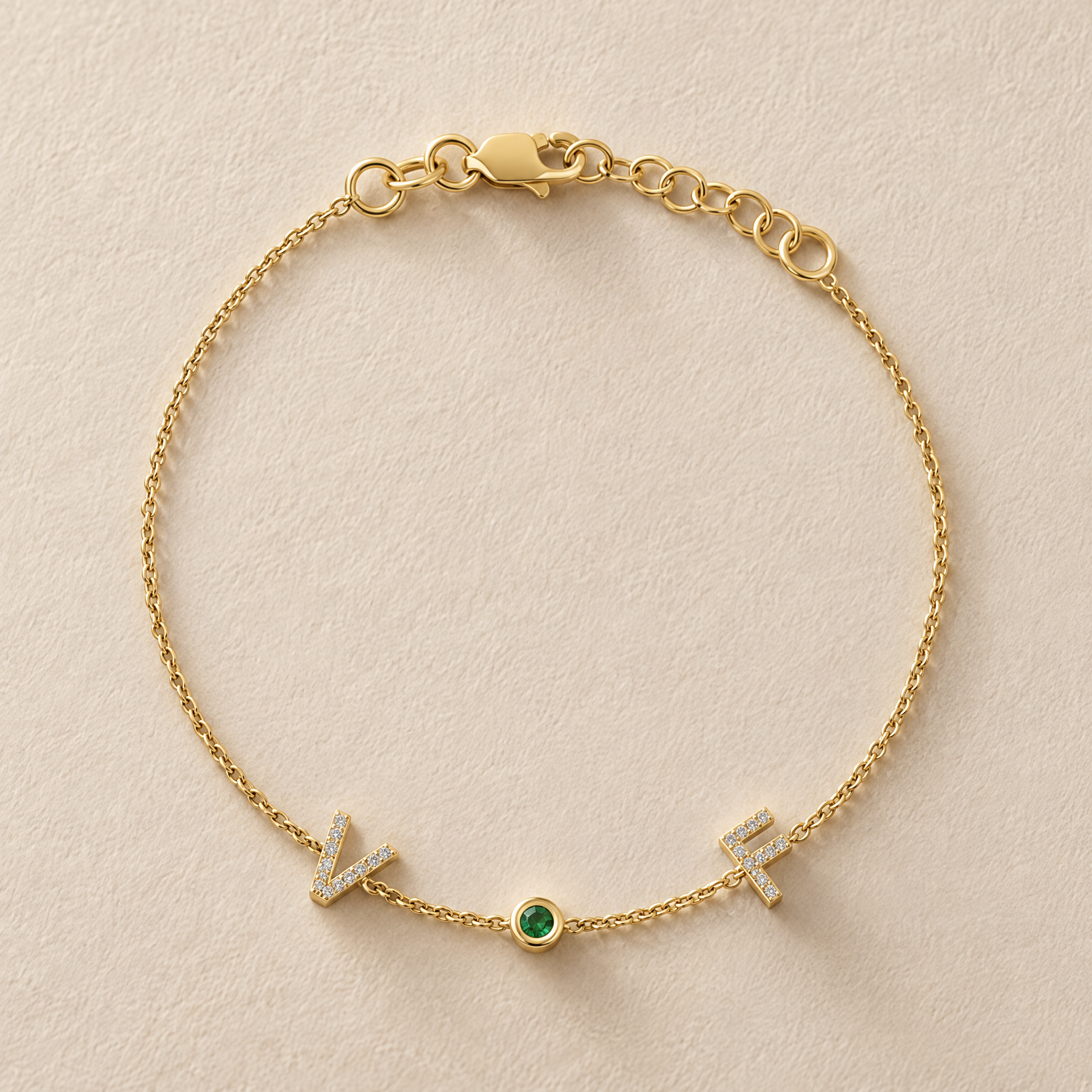 Single Chain Diamond Initials Bracelet