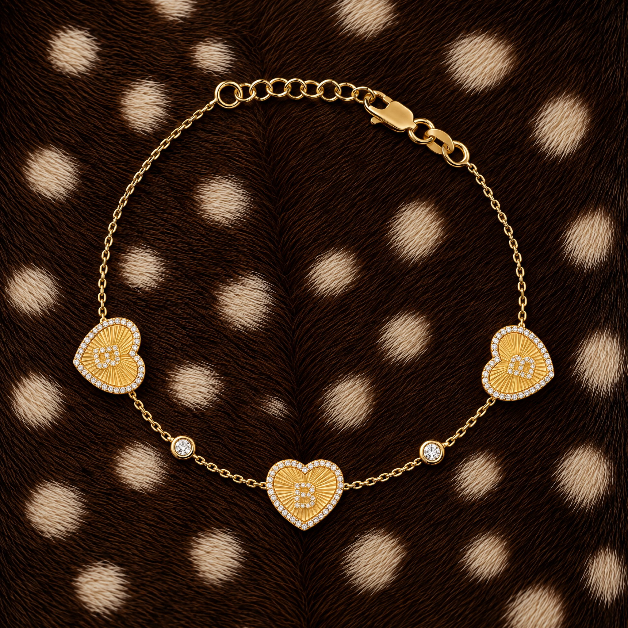 Diamond Initial Fluted Heart Bracelet