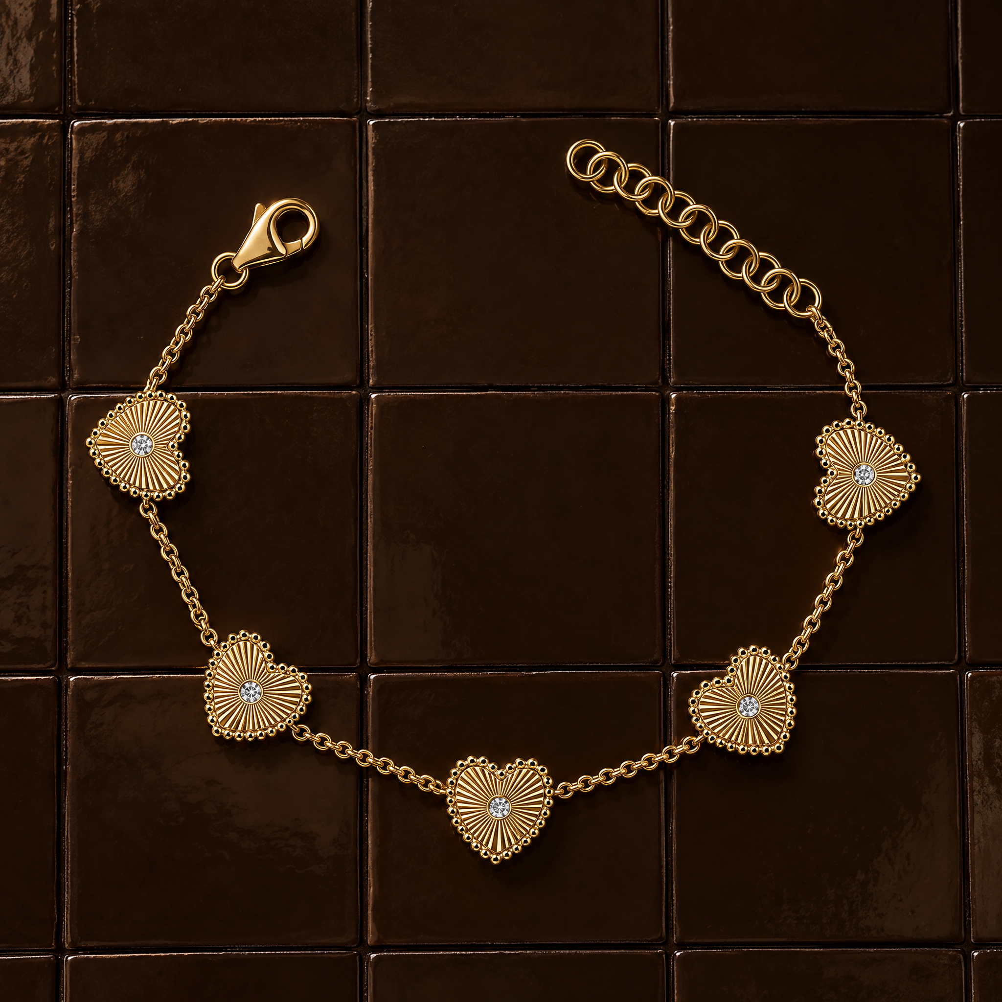 Diamond Fluted Hearts Bracelet