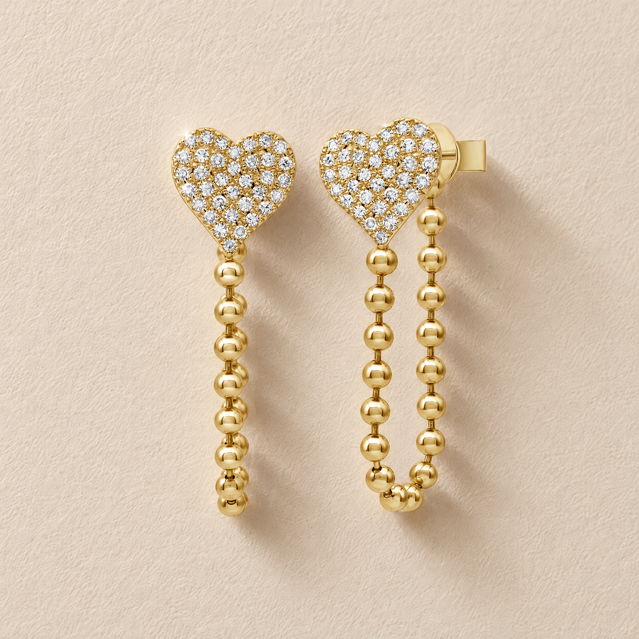 Pave Heart Ball Chain Stud