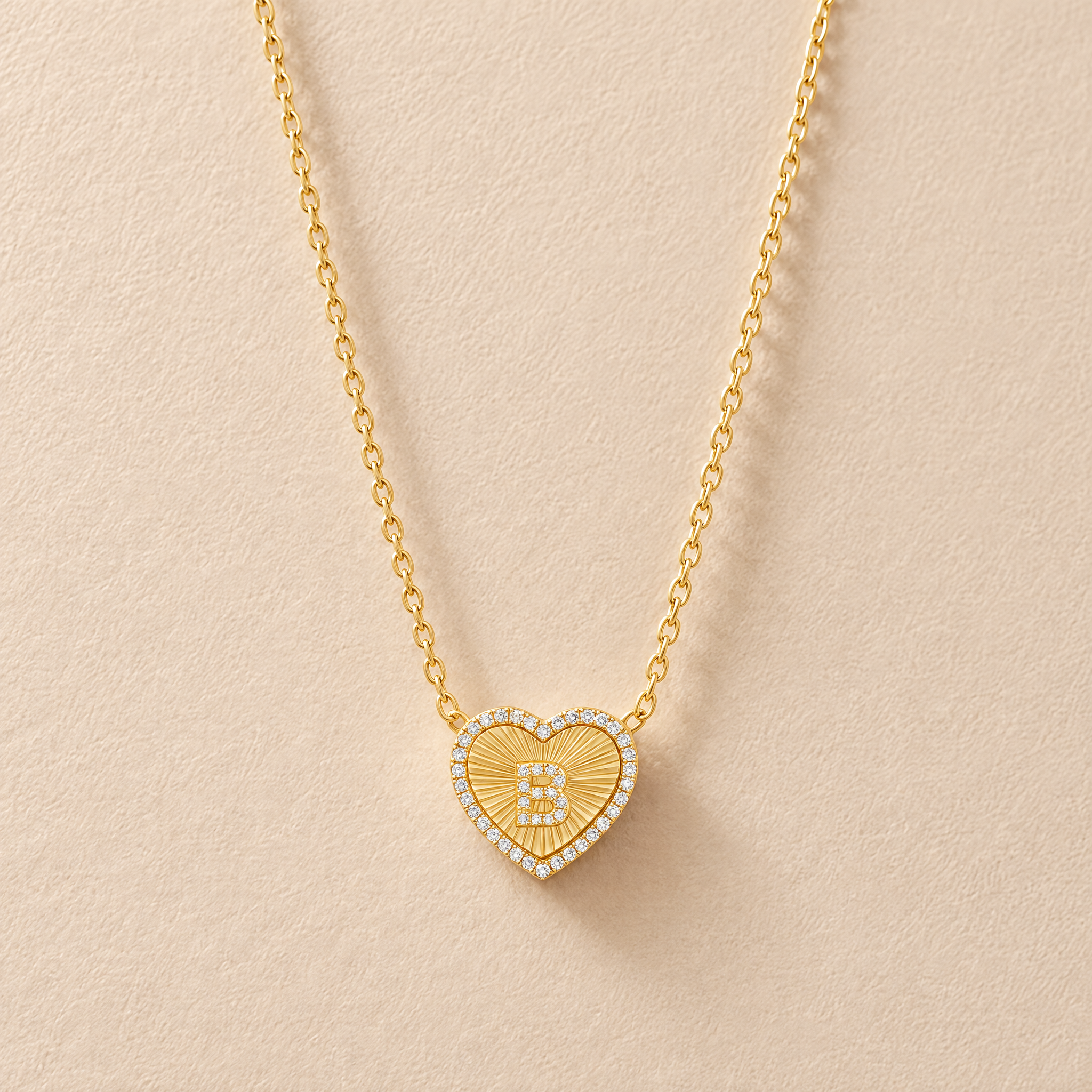 Diamond Initial Fluted Heart Necklace