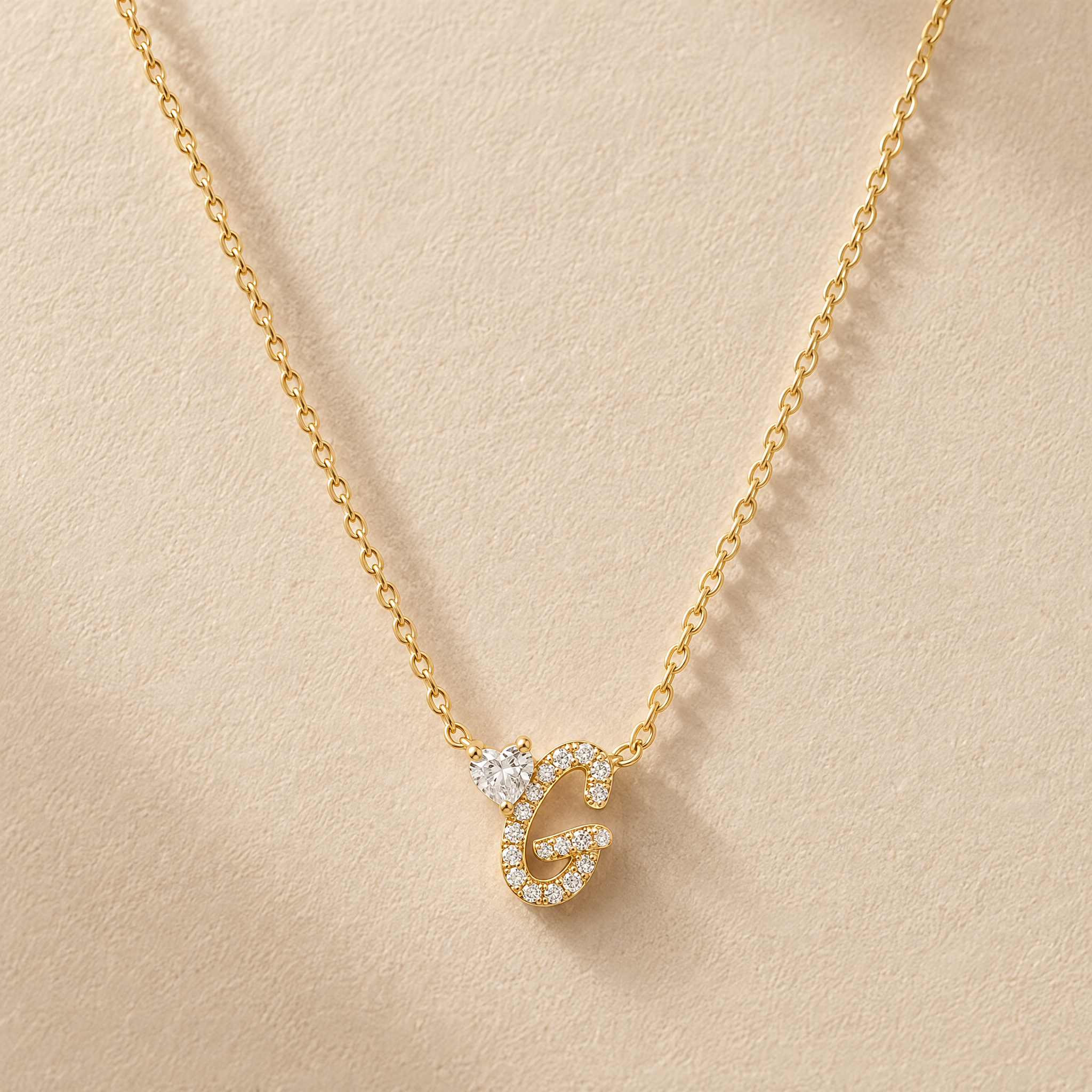 Diamond Initial with Floating Heart Necklace