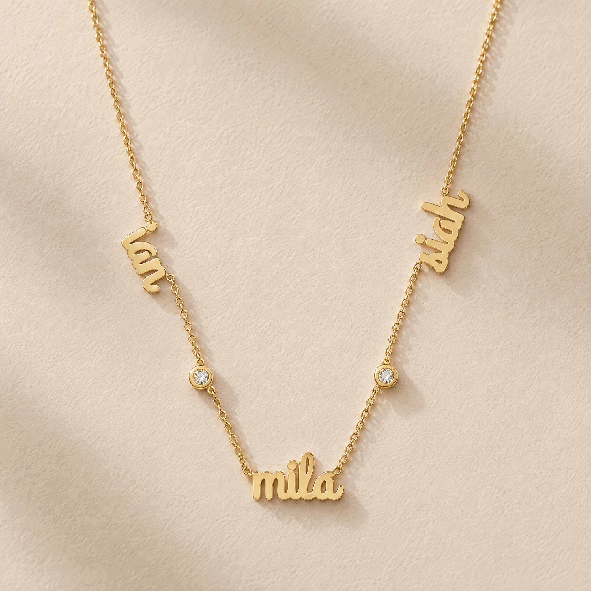 Multiple Names Necklace with Diamond Bezel