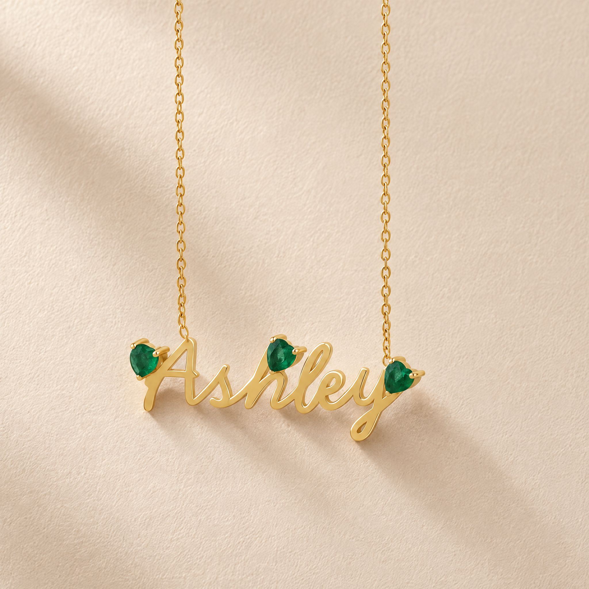 Single Custom Name Necklace with Floating Heart Birthstone