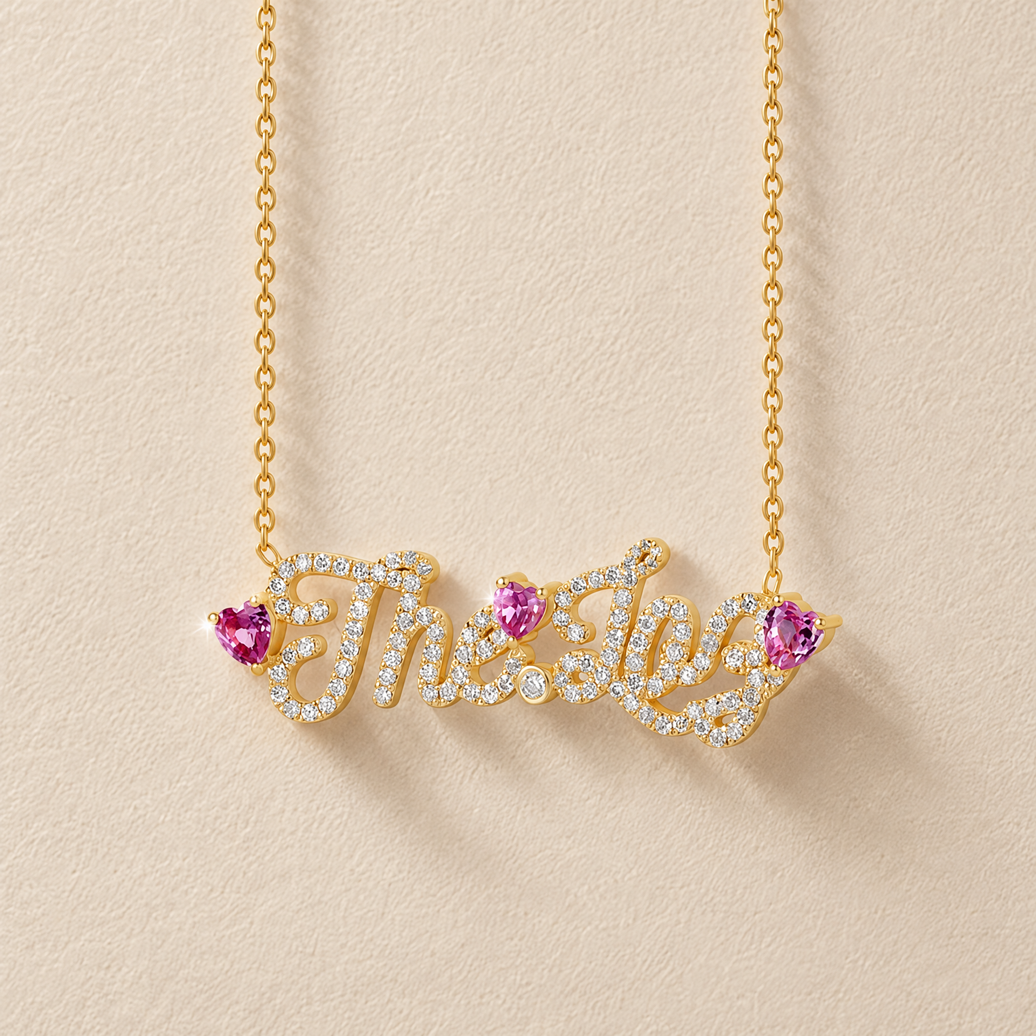 Diamond Name Necklace with Gemstone Floating Heart