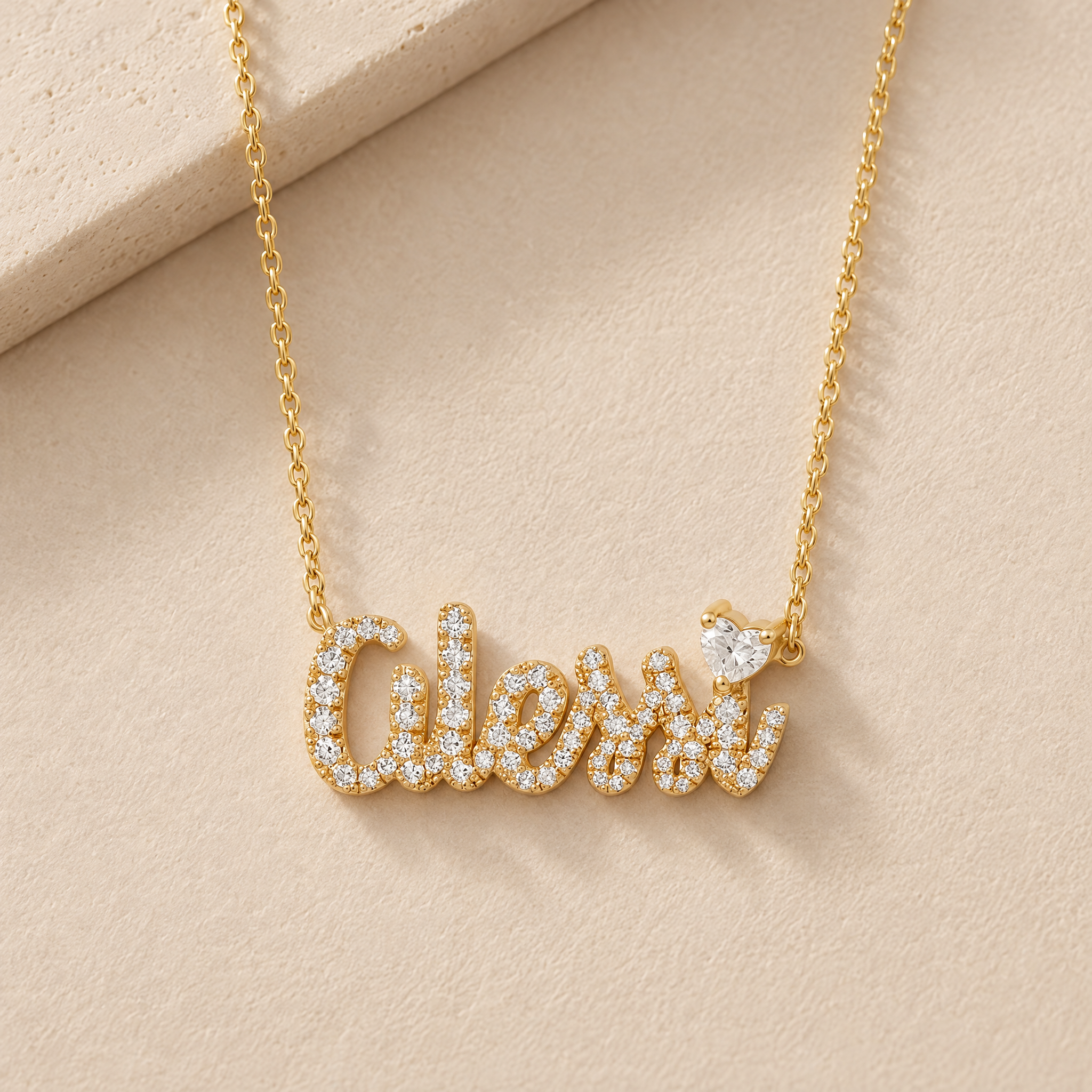 Diamond Custom Name Necklace with One Floating Heart Diamond