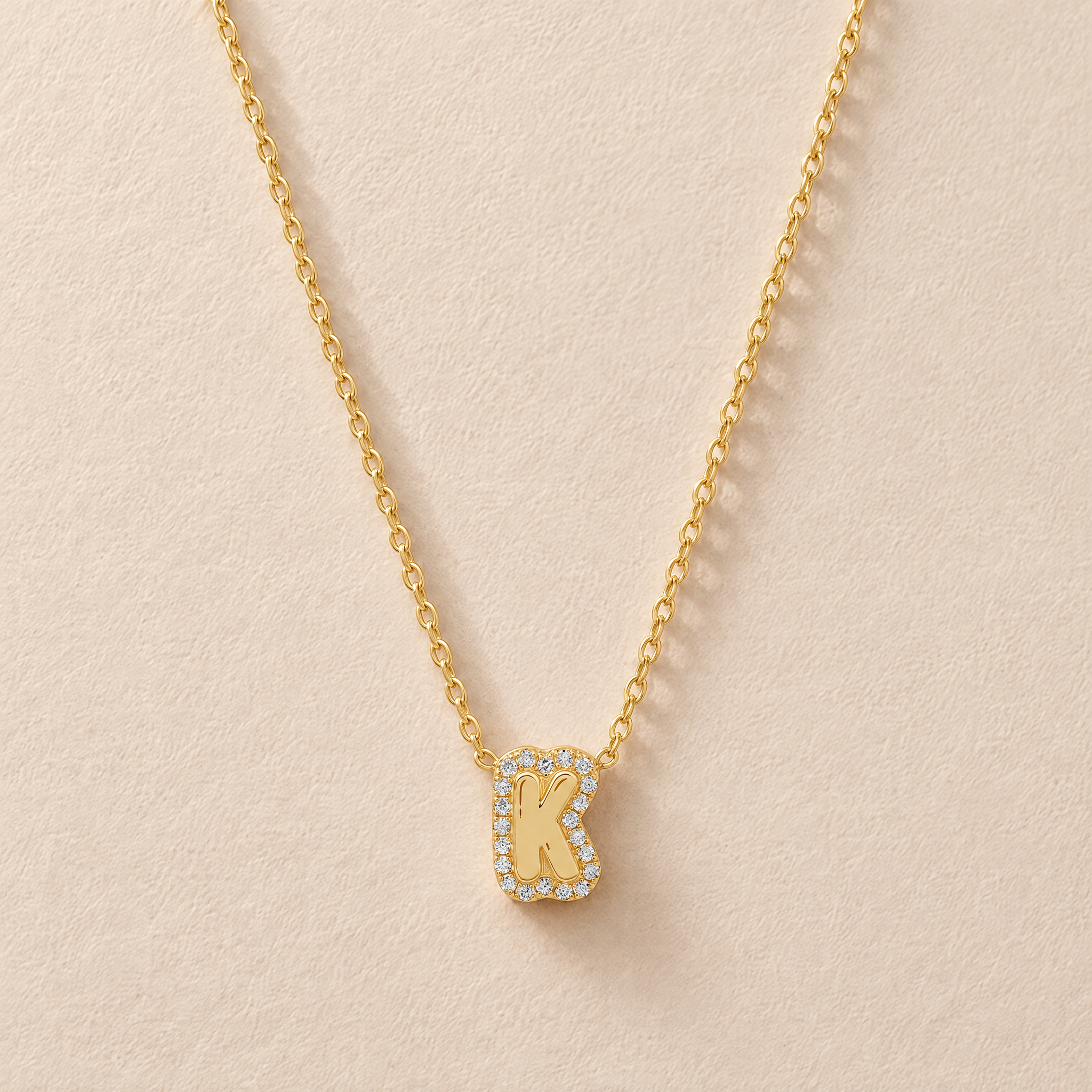 Diamond Outline Bubble Initial Necklace