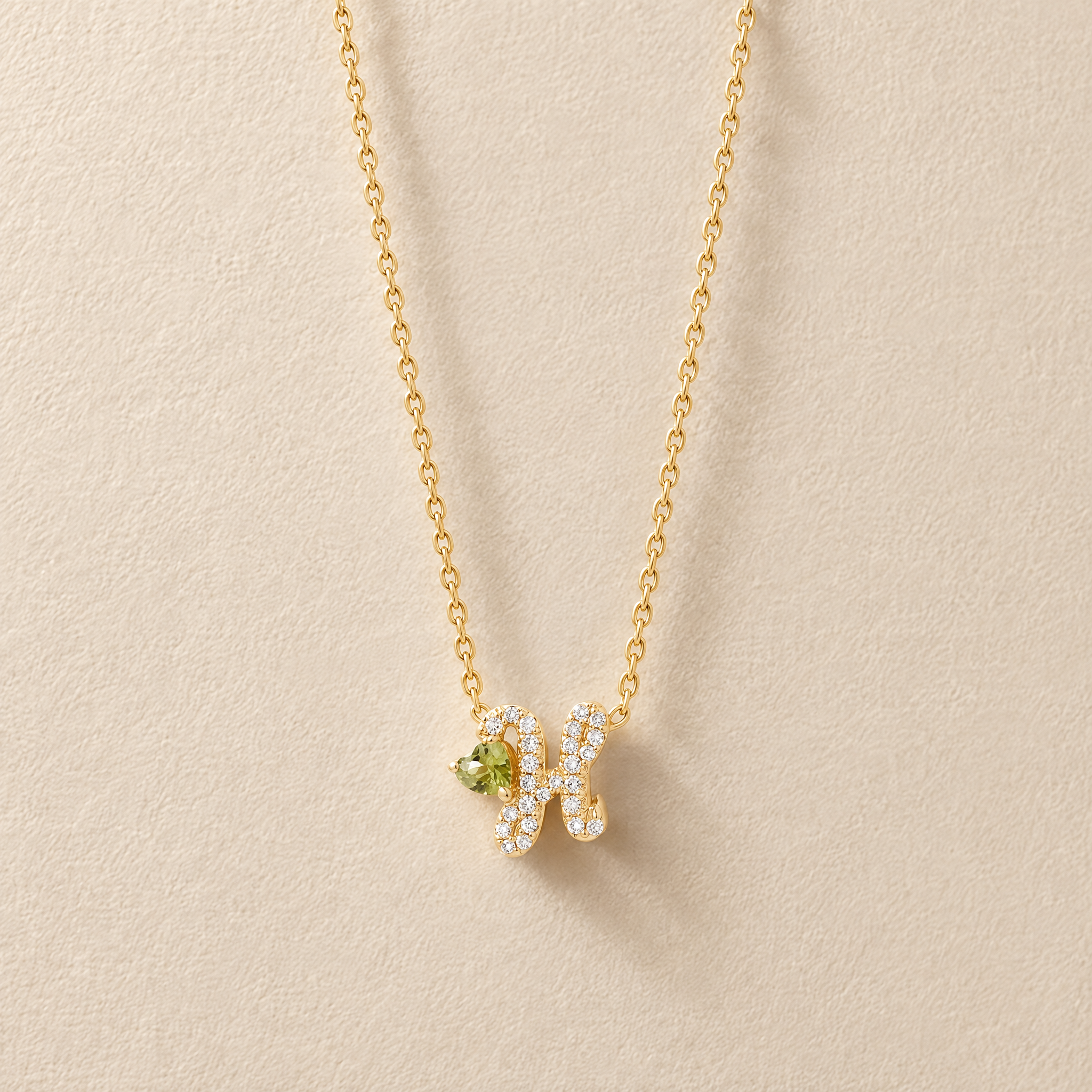 Diamond Initial with Floating Heart Birthstone