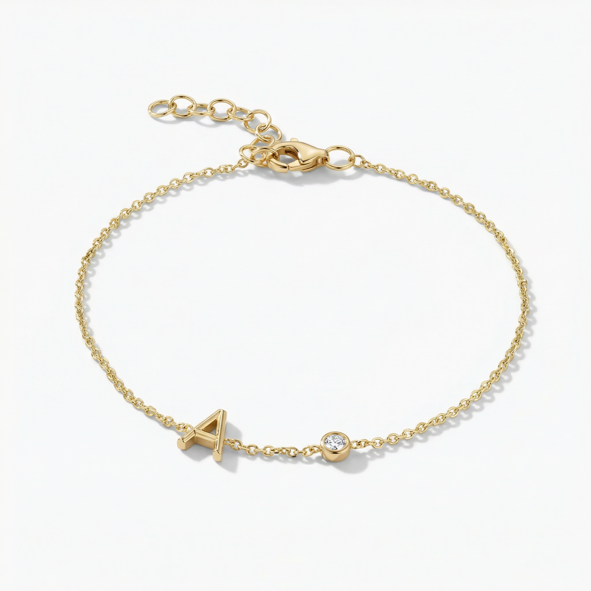 Diamond Bezel and Solid Initial Bracelet