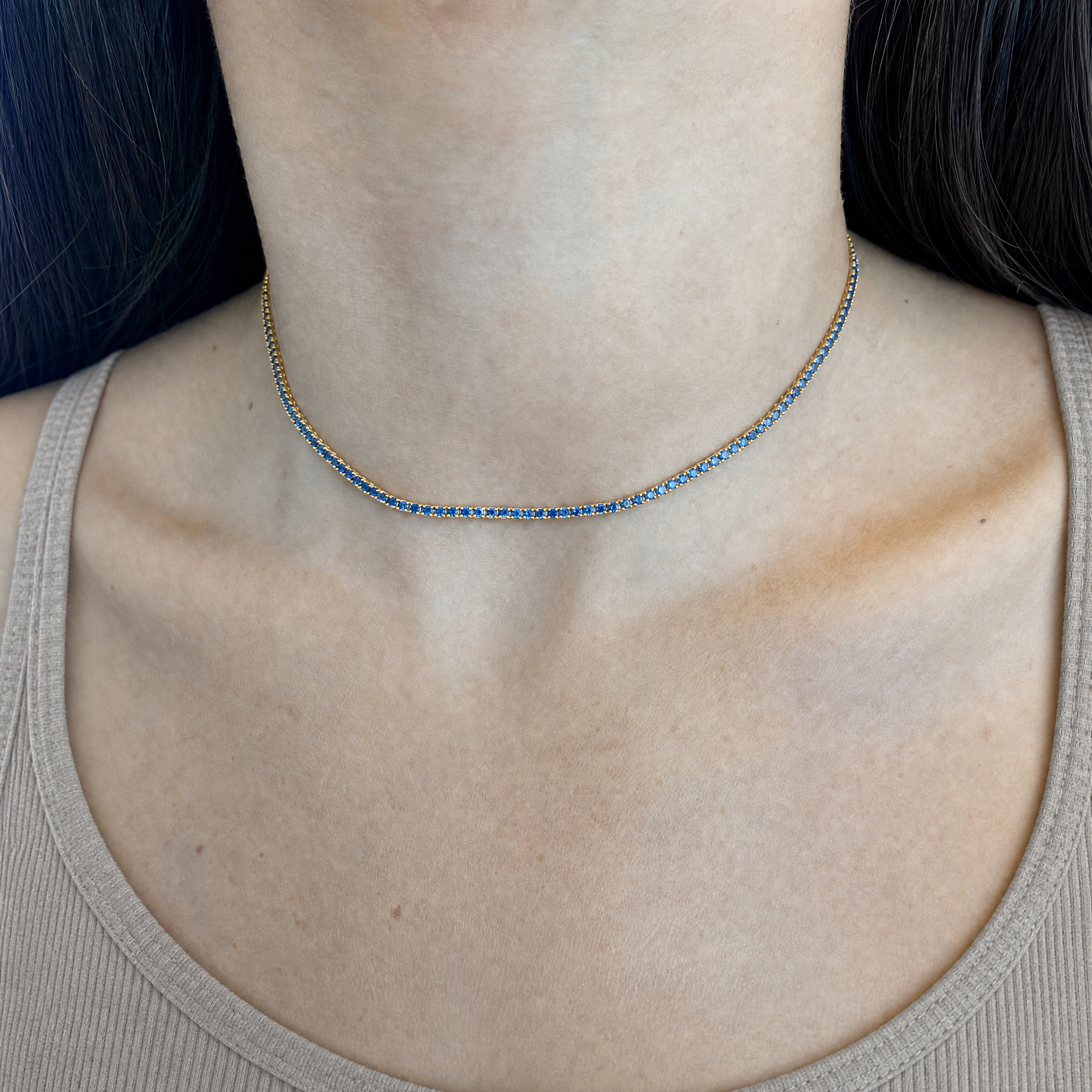 2ct Natural Blue Sapphire Adjustable Bolo Choker