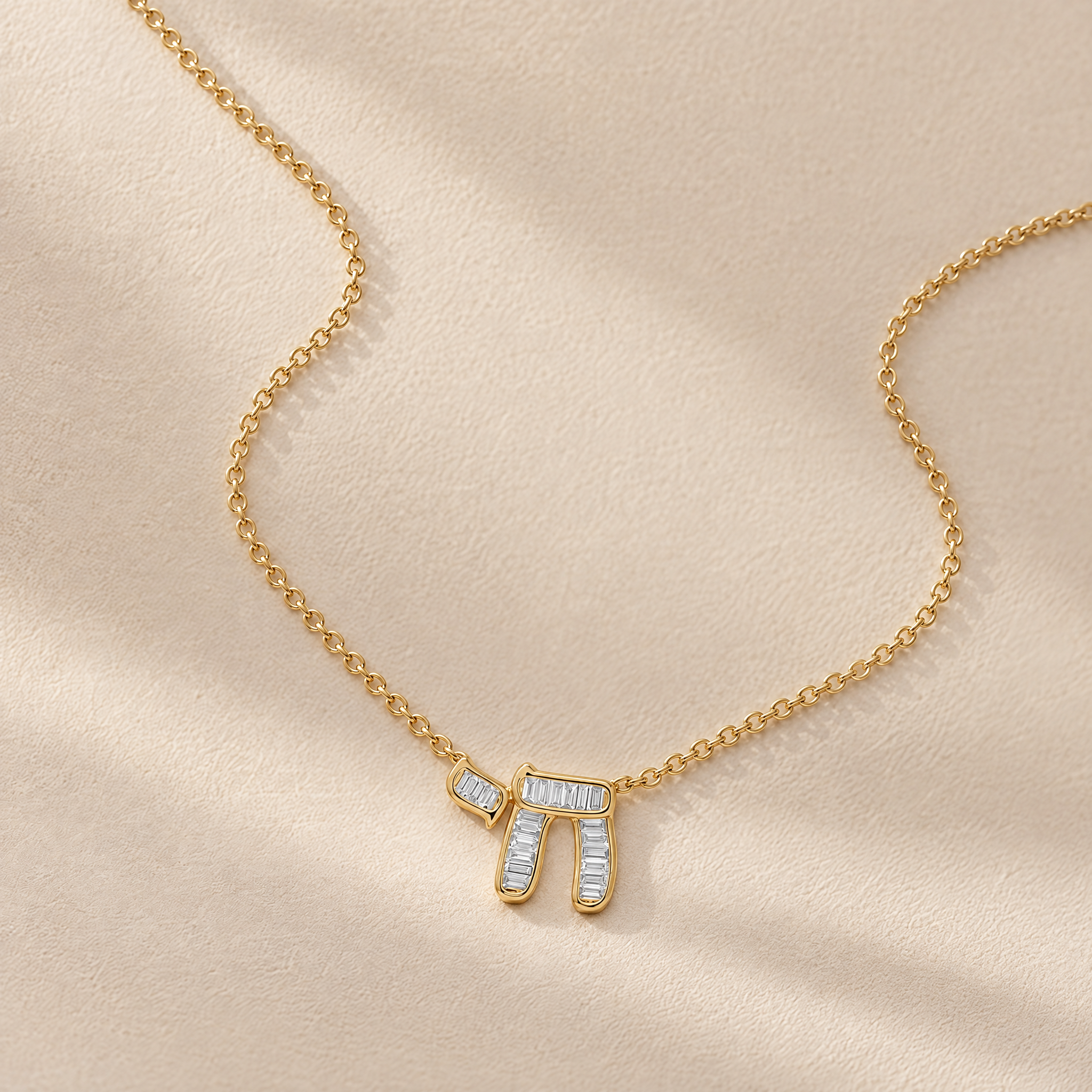 Baguette Diamond Chai Necklace