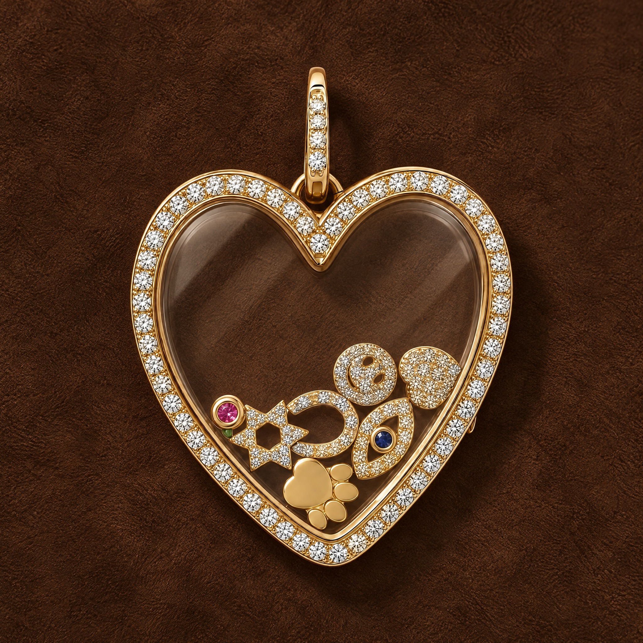 Diamond Heart Glass Charm Locket
