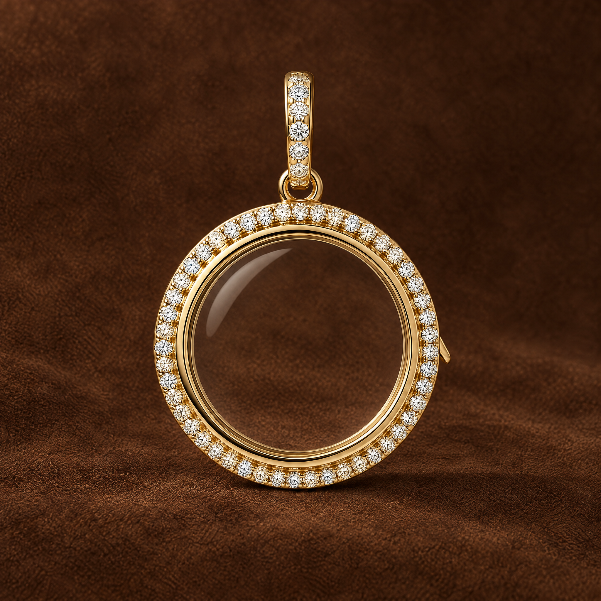 Diamond Round Glass Charm Locket