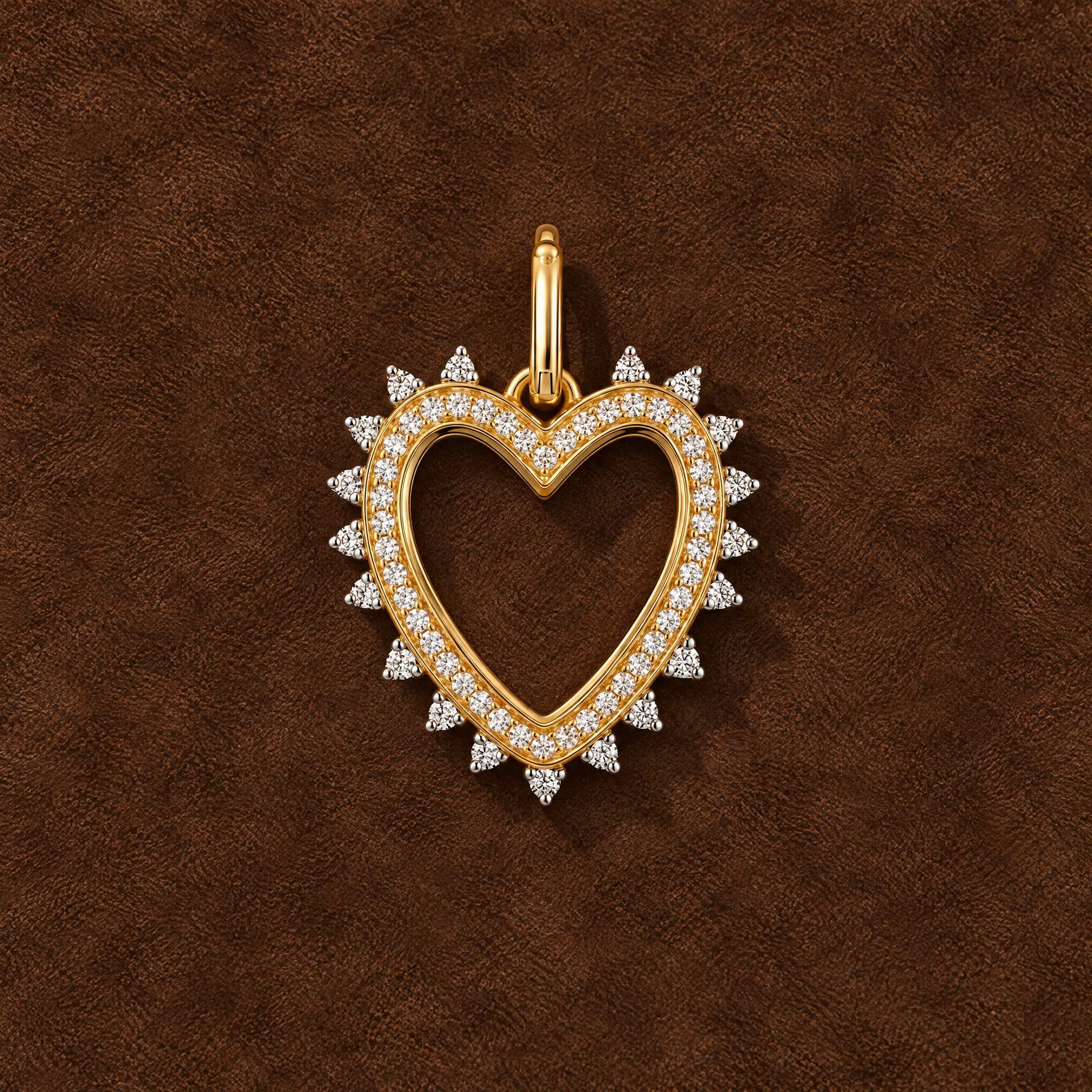 Diamond Mini Spike Heart Glass Charm Locket