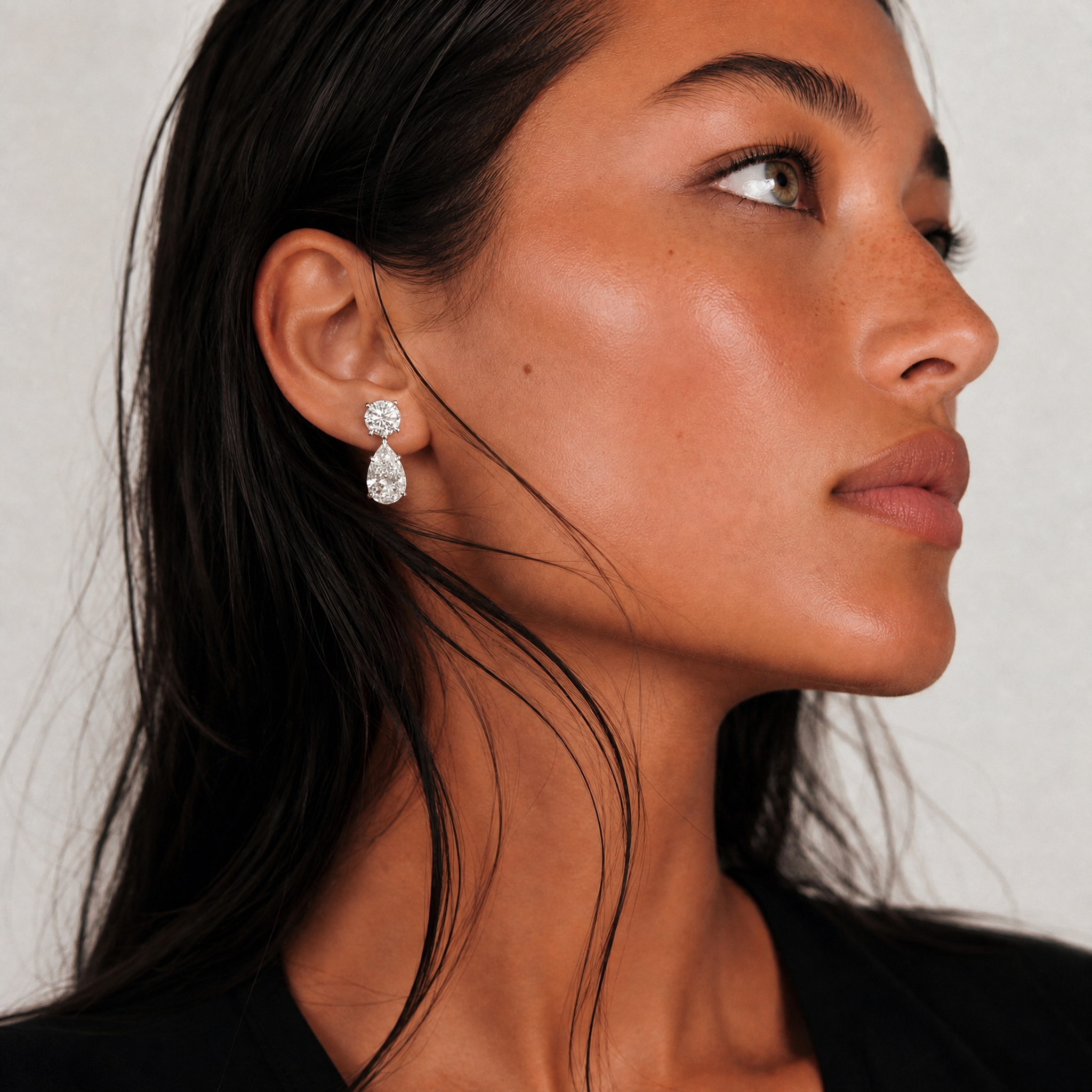 Round and Pear Diamond Drop Earrings