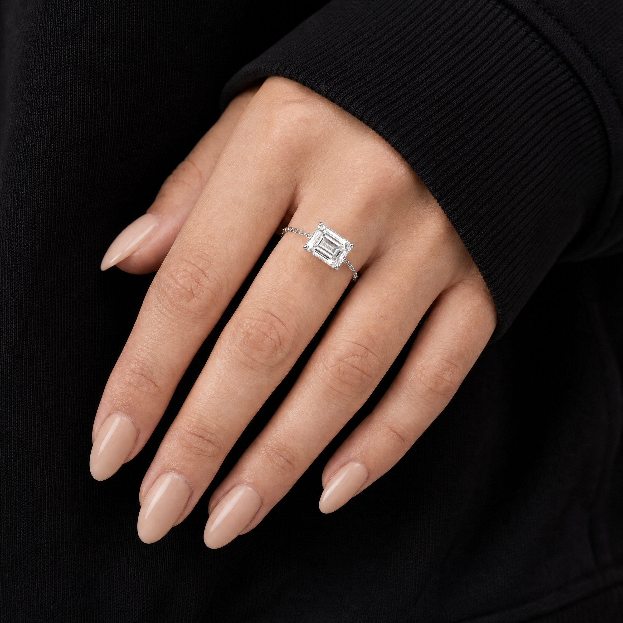 1ct Emerald Cut Bolo Adjustable Chain Ring