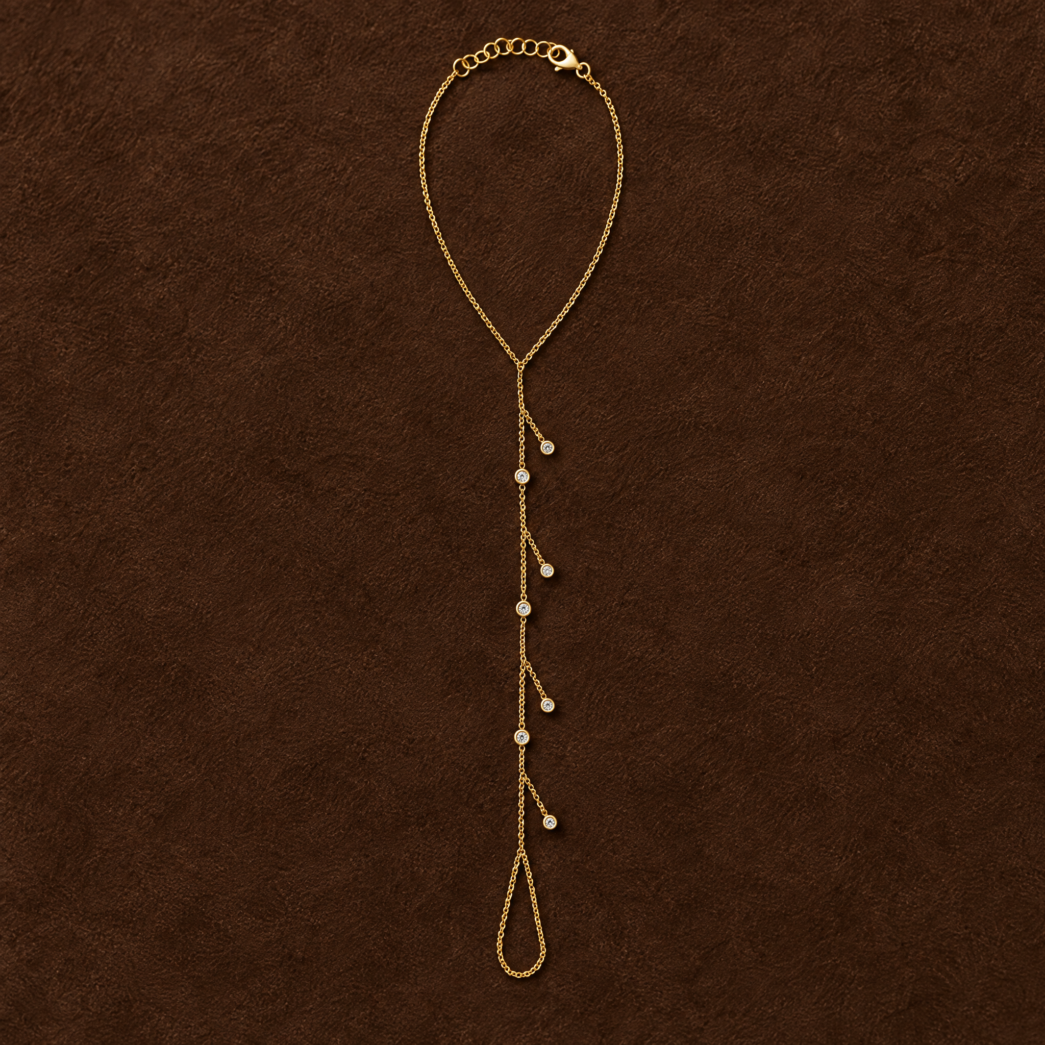 Seven-Bezel Dangling Diamond Hand Chain Bracelet
