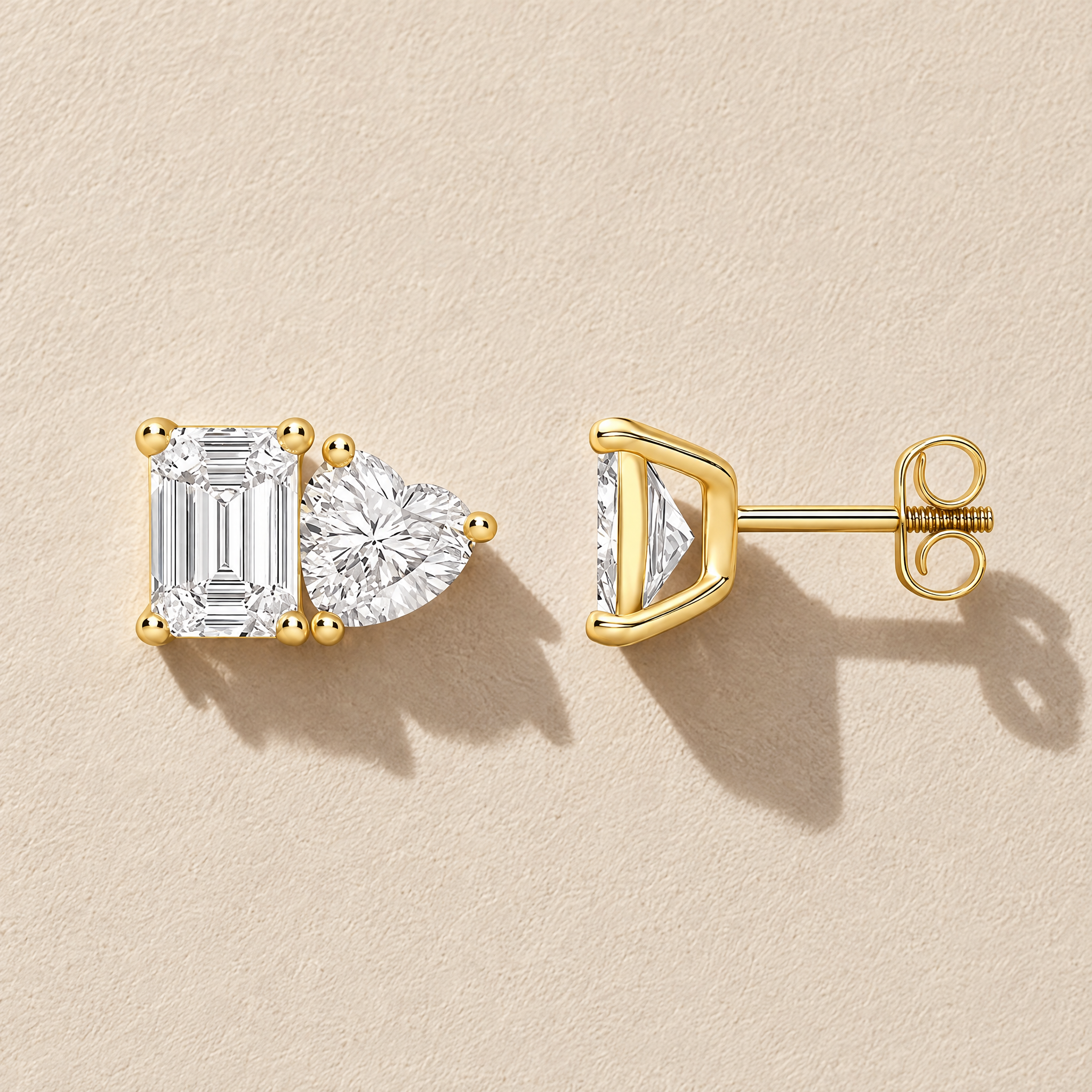 Heart Emerald Toi-et-Moi Diamond Studs