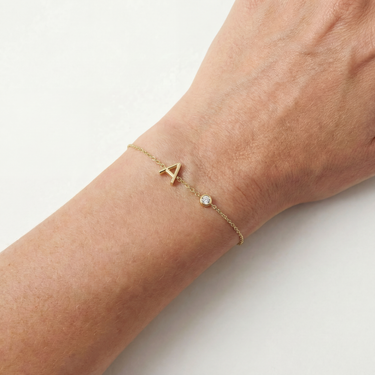 Diamond Bezel and Solid Initial Bracelet