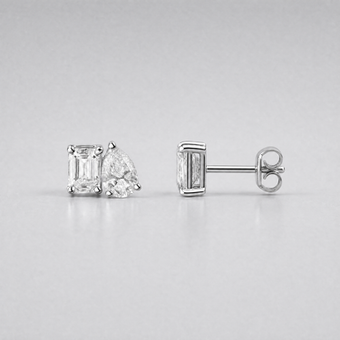 Lab Diamond Pear Emerald Toi-et-Moi Diamond Studs