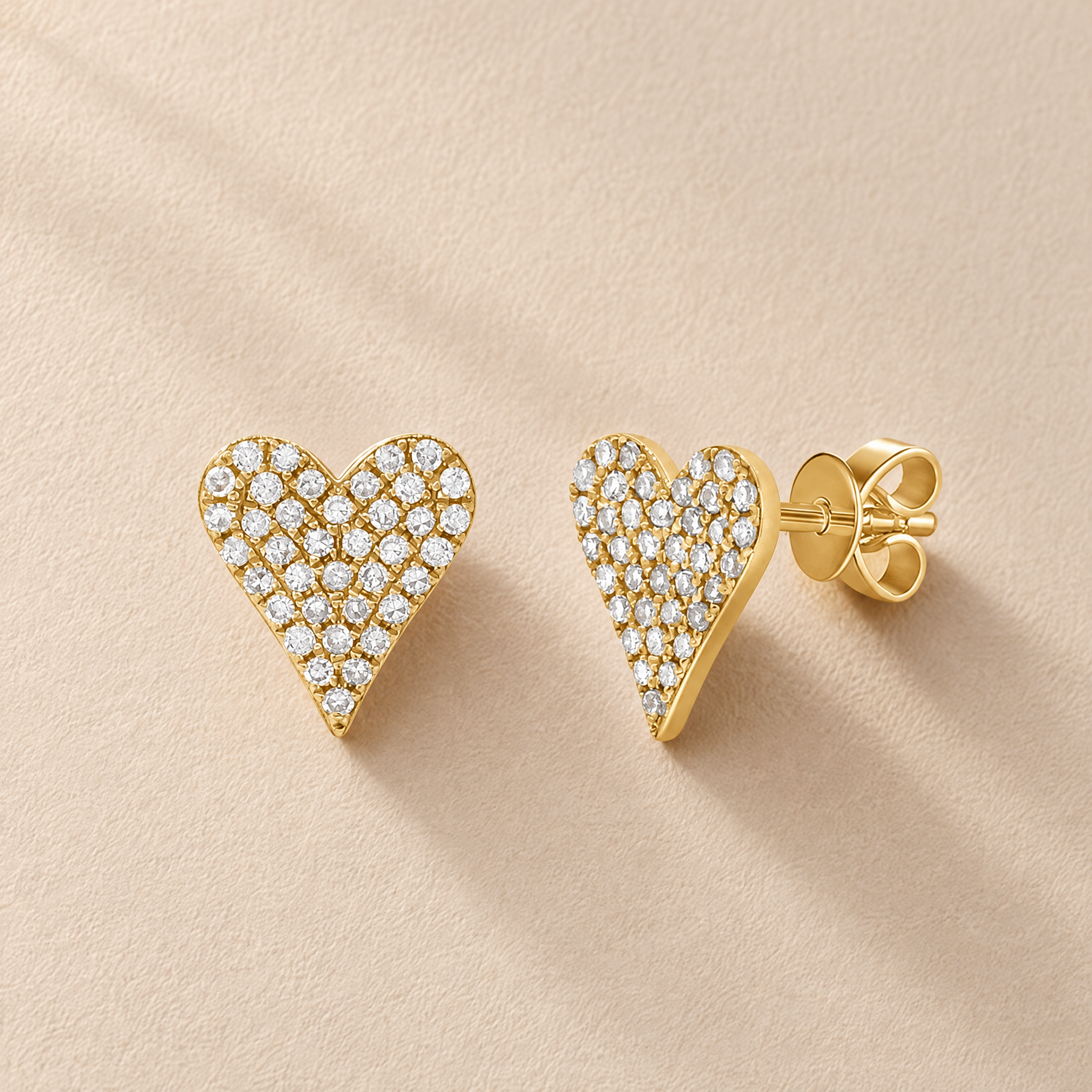 Elongated Pave Heart Studs