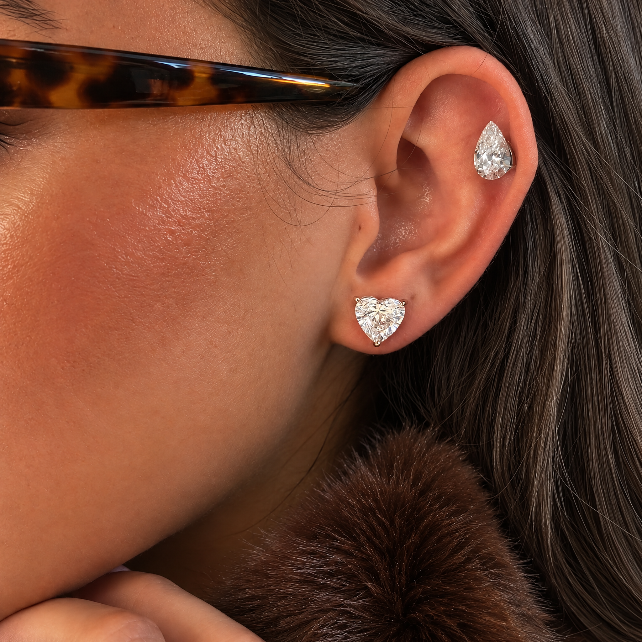 8ctw Heart Lab Diamond Studs (PAIR) - IGI Certified