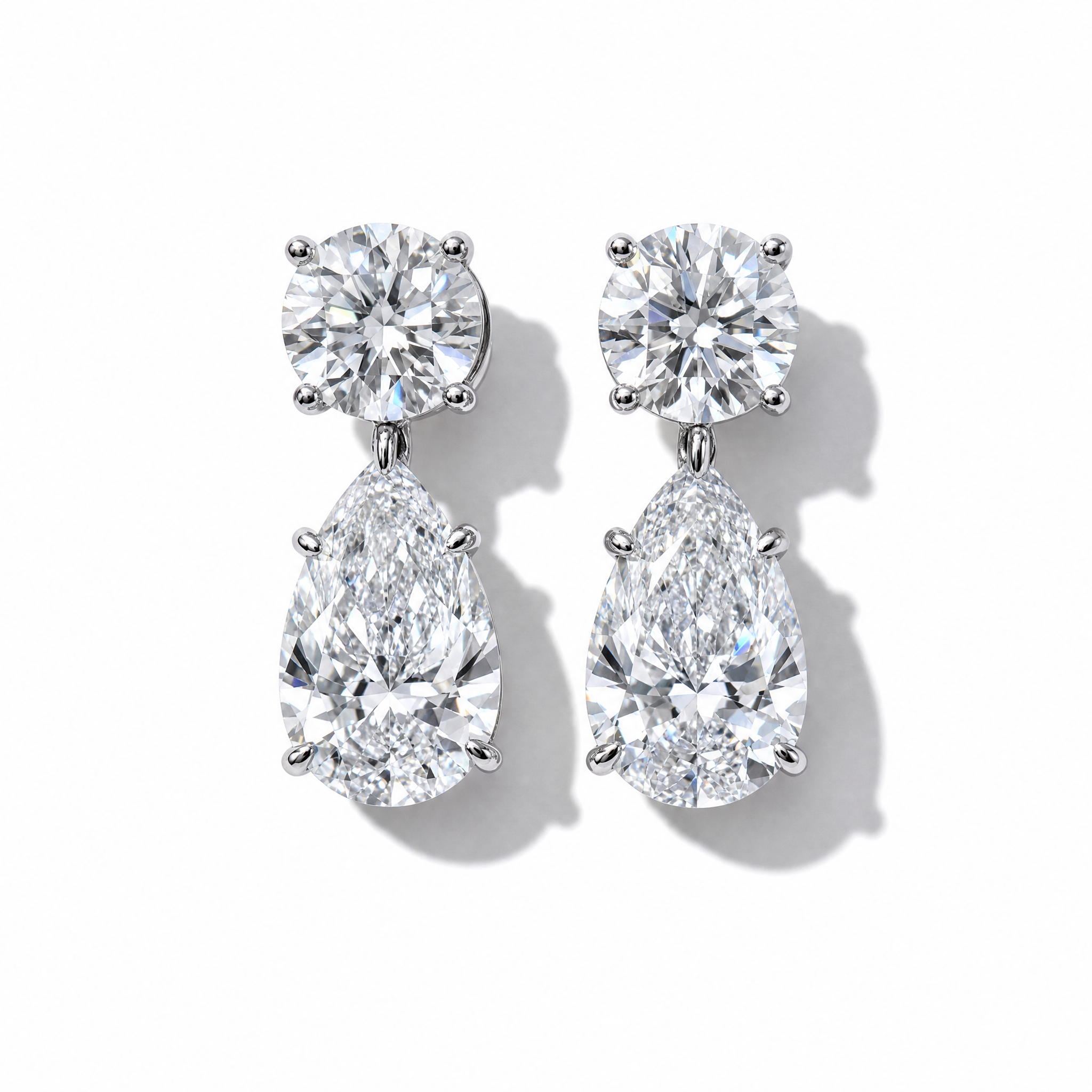 Round and Pear Diamond Drop Earrings