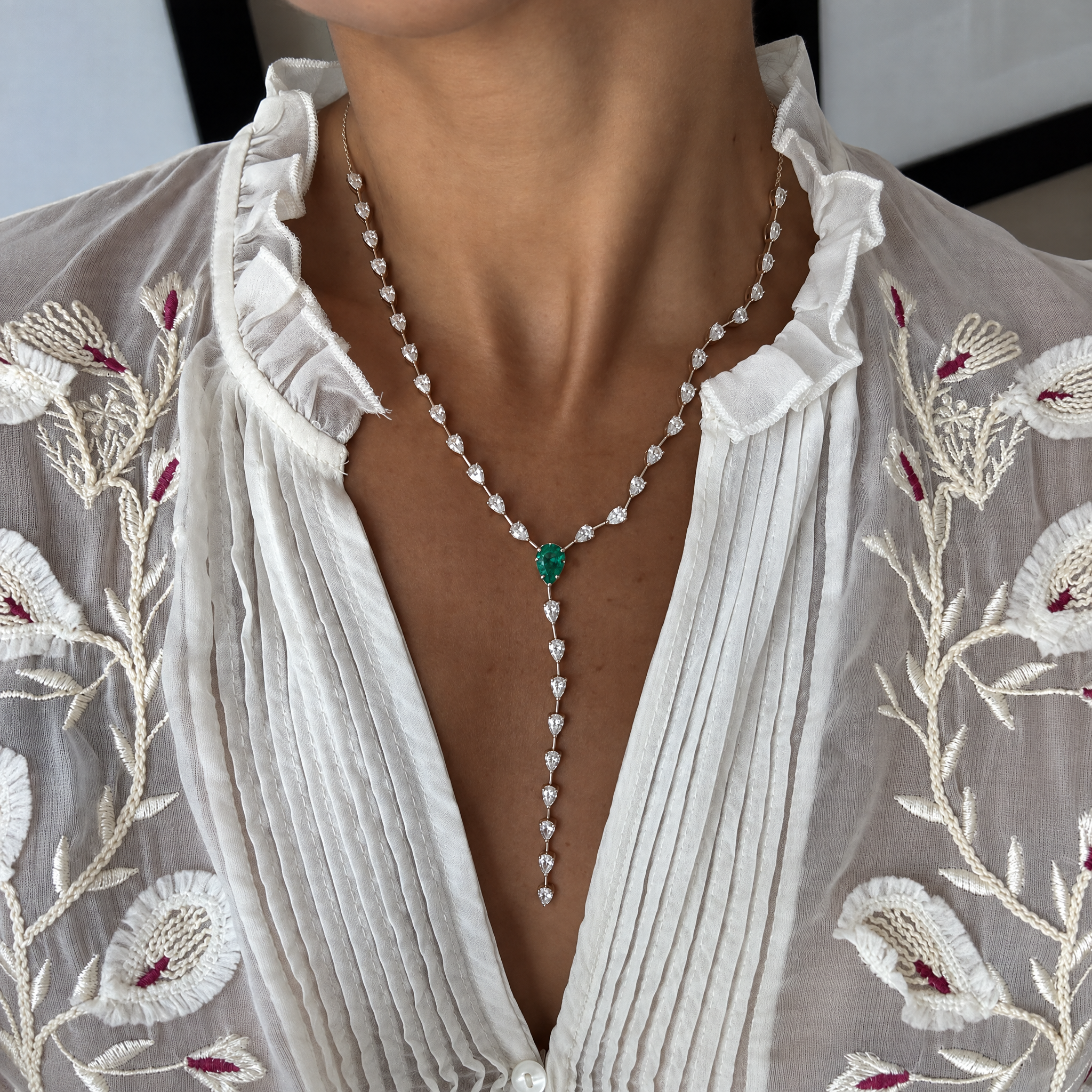 Emerald Pear Diamond Lariat