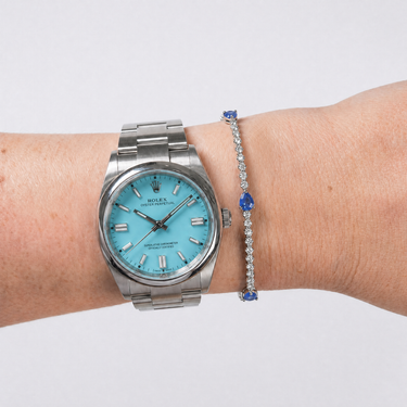 Natural diamonds and pear blue sapphire Tennis Bracelet