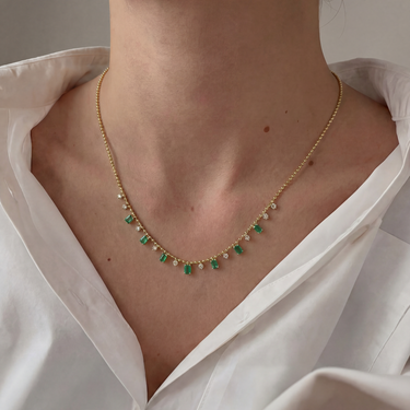 Natural Diamond and Emerald Cut Emerald Dangling Necklace